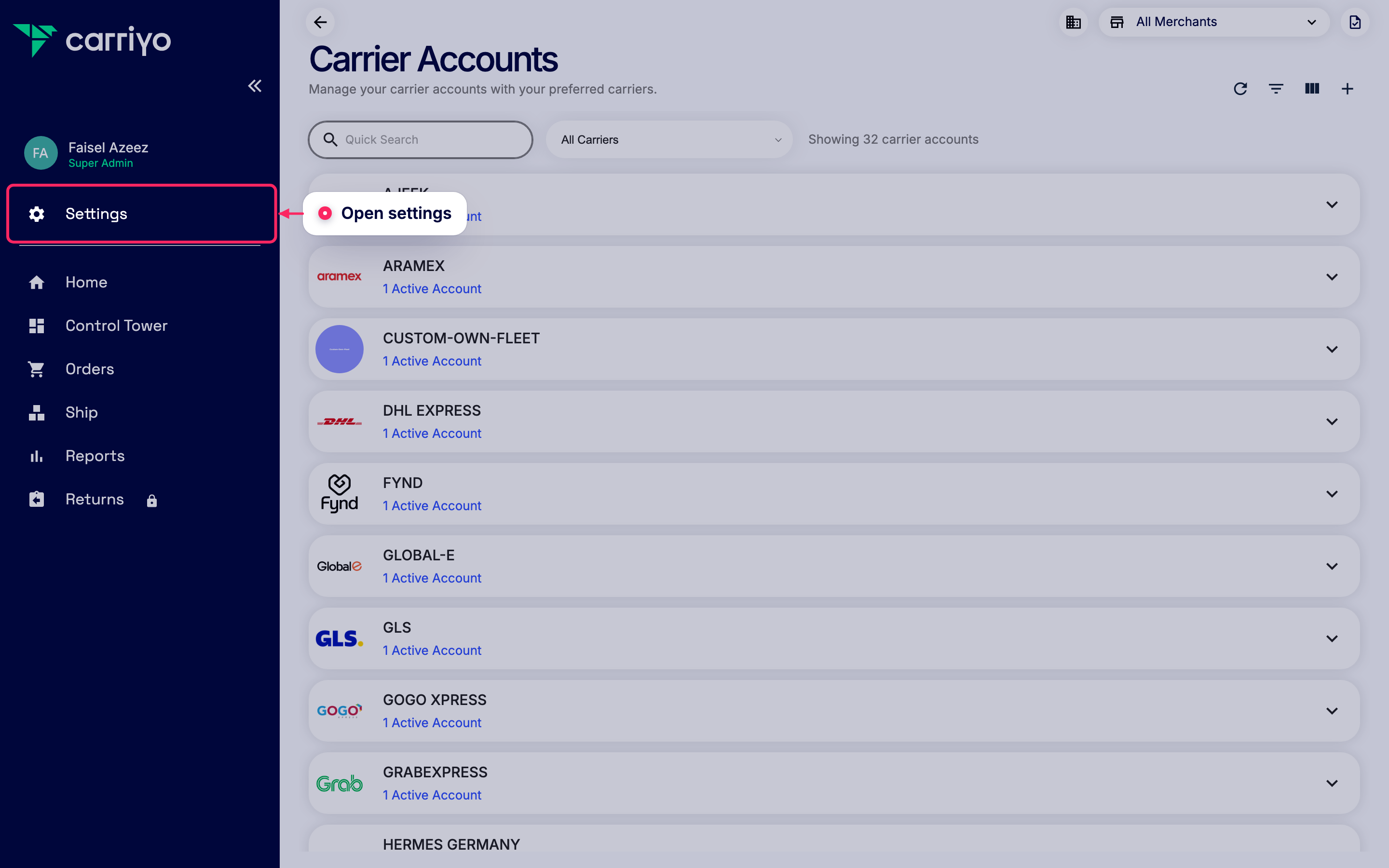 Open settings