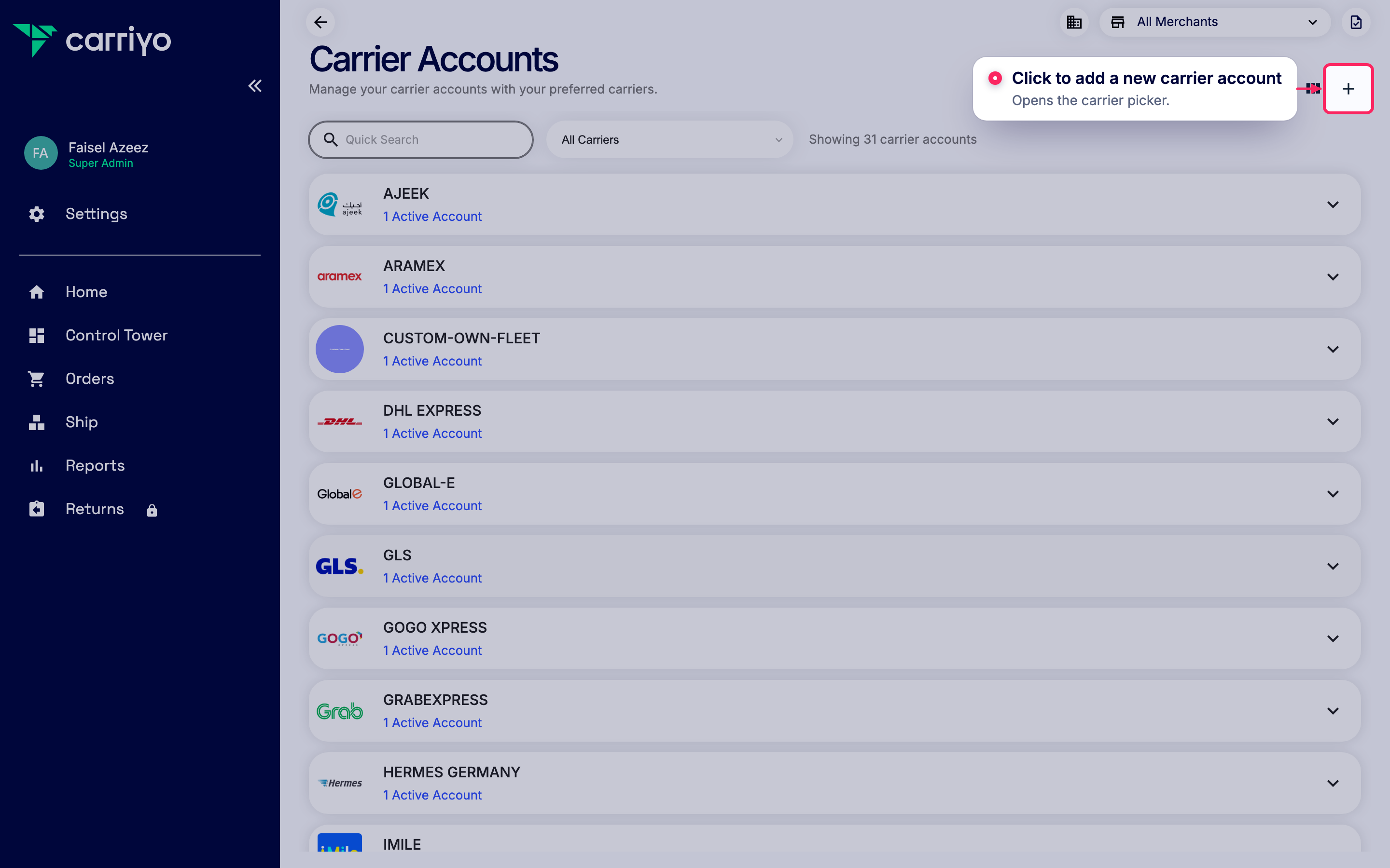 Add a new carrier account