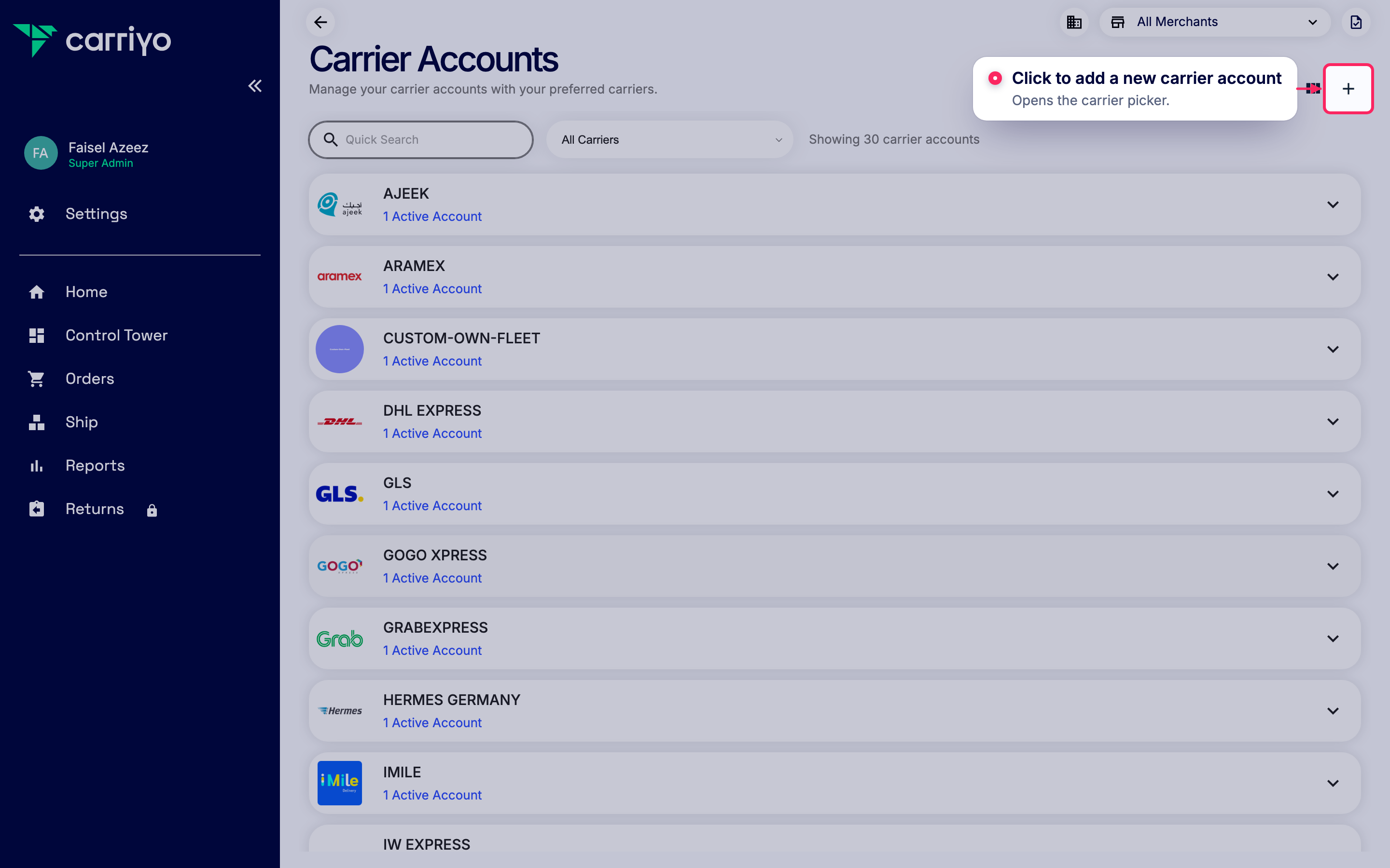 Add a new carrier account