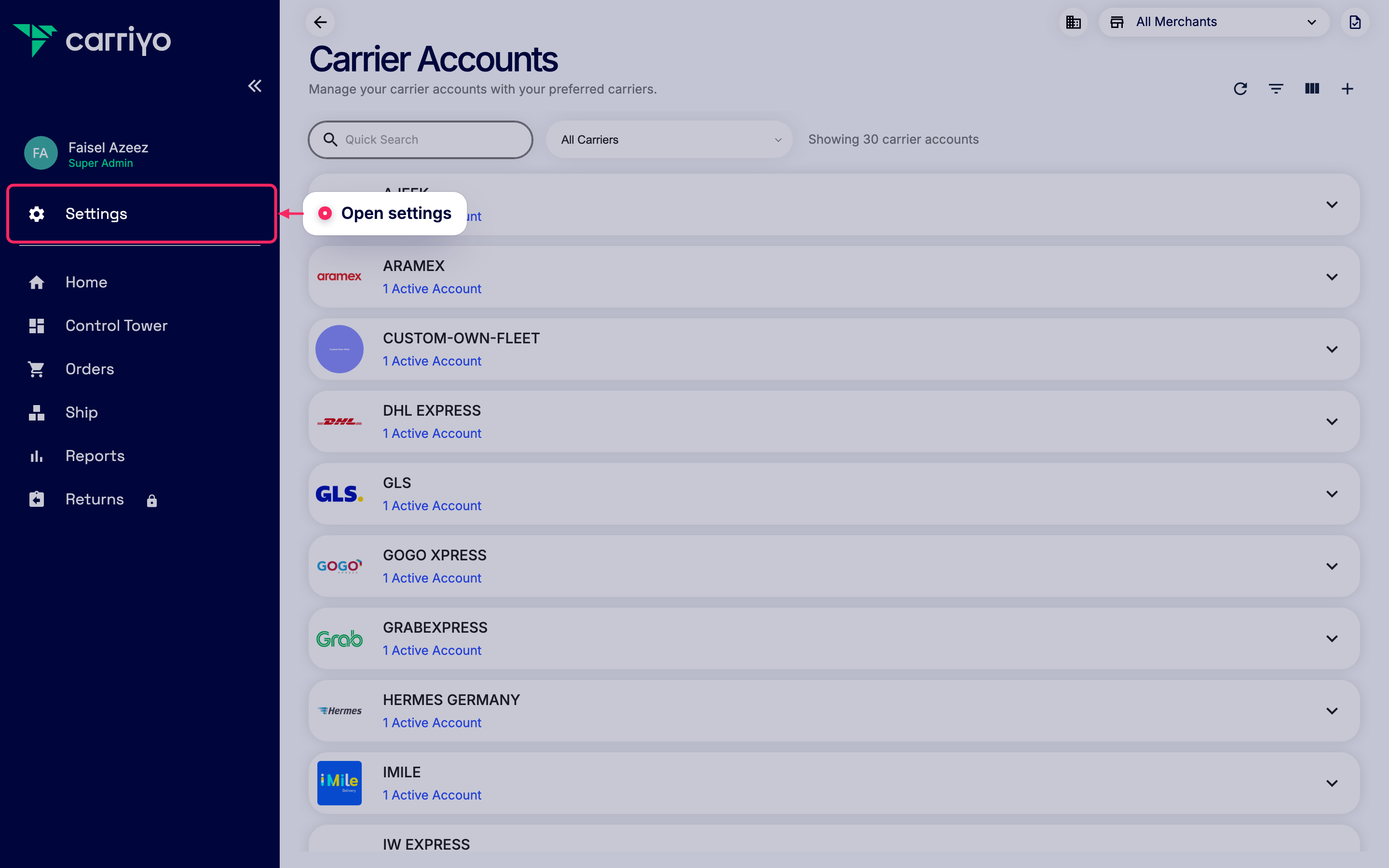 Open settings