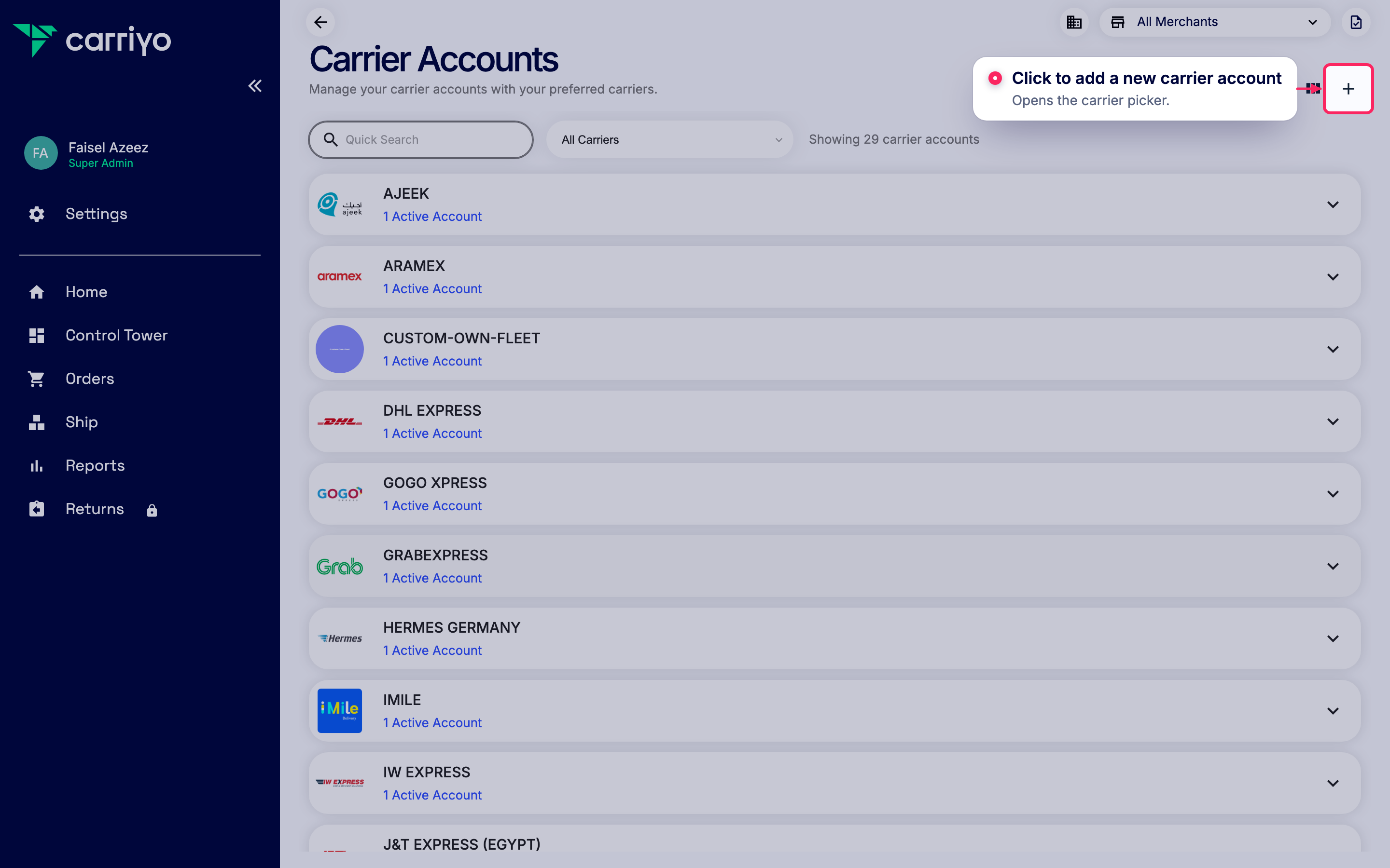 Add a new carrier account