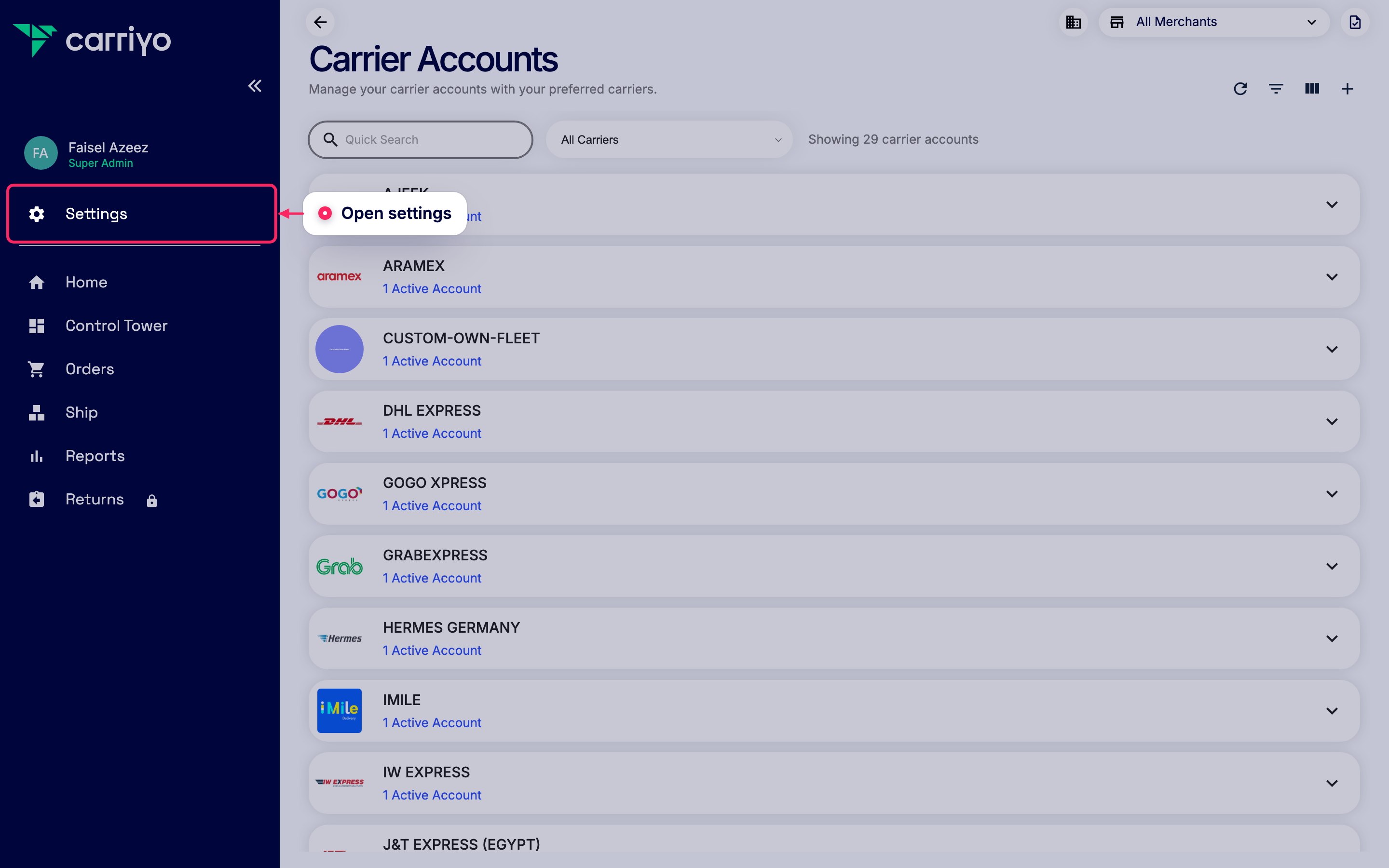 Open settings