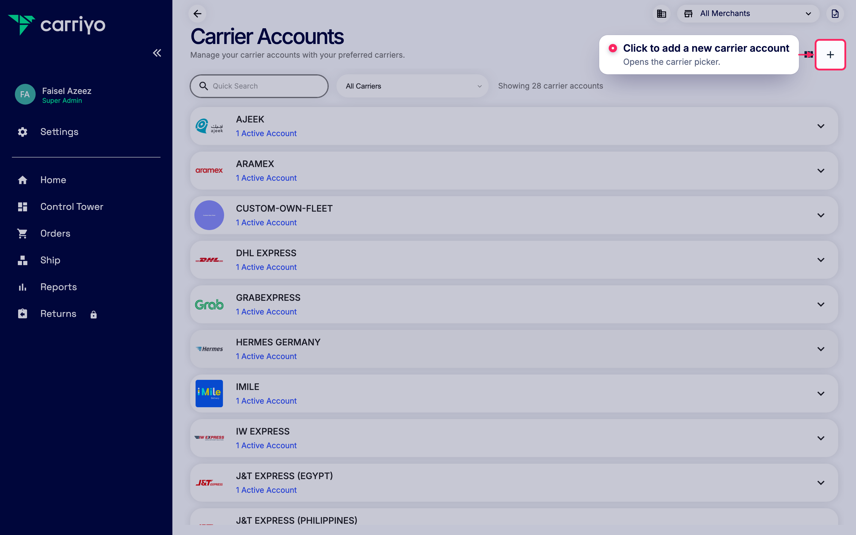 Add a new carrier account