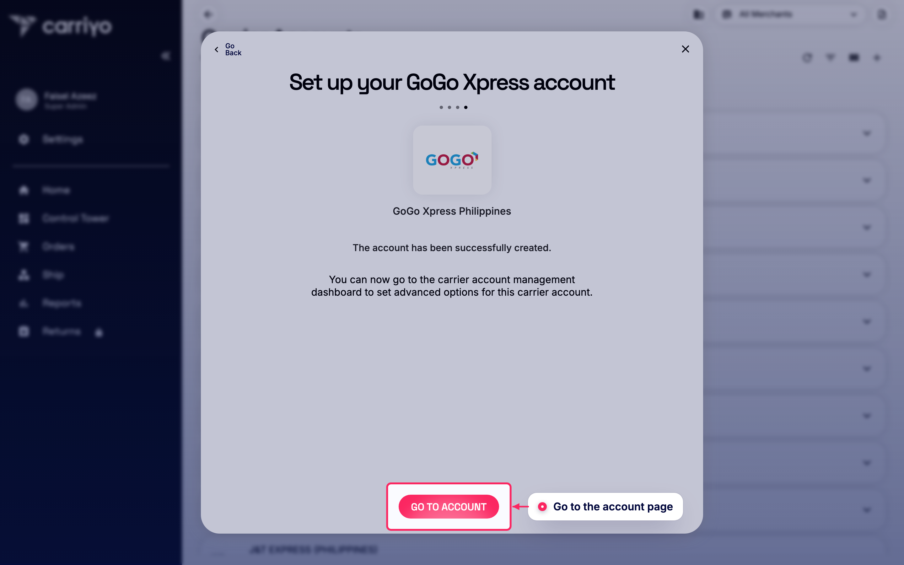 Go to the account page