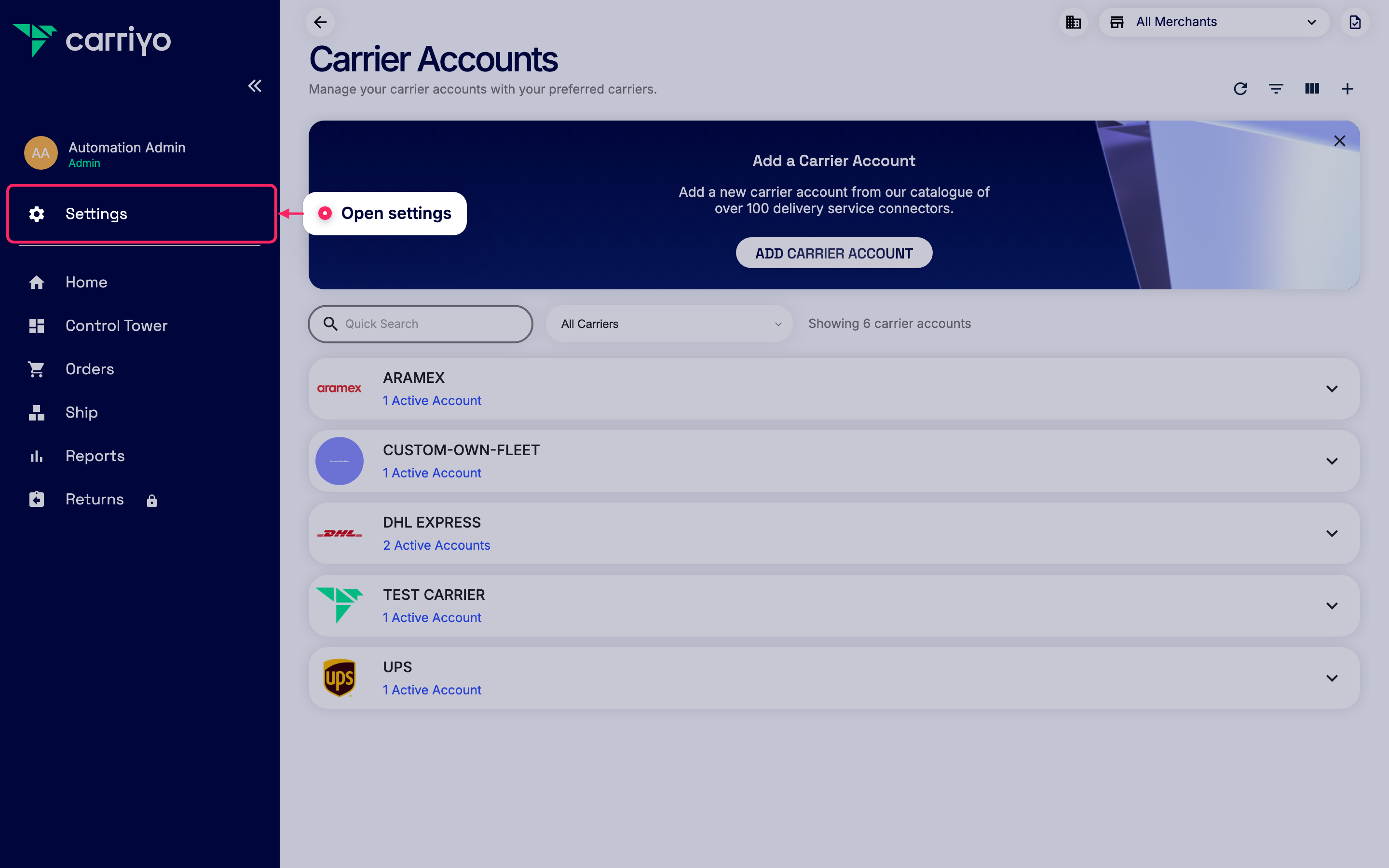 Open settings