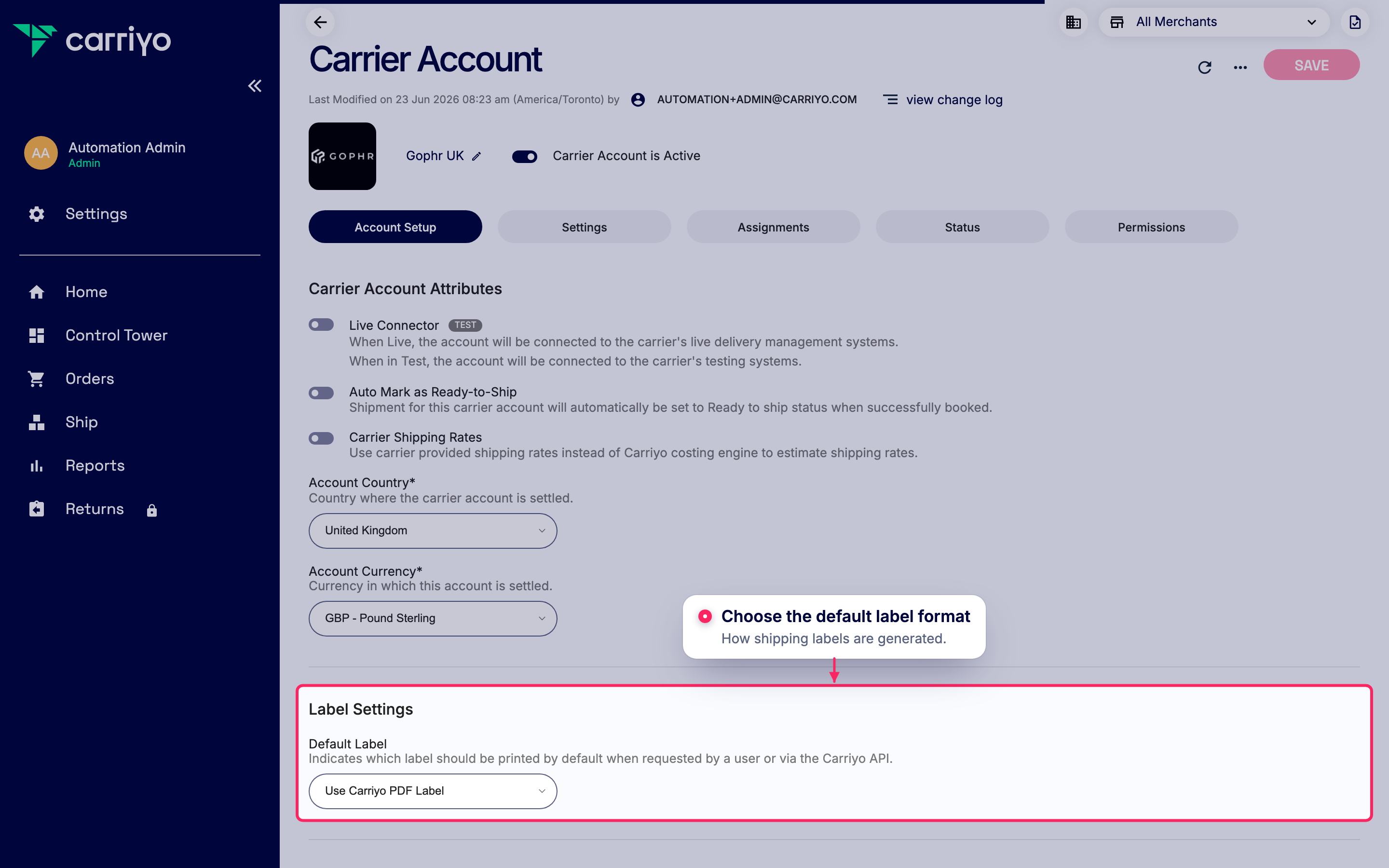 Set the default label format