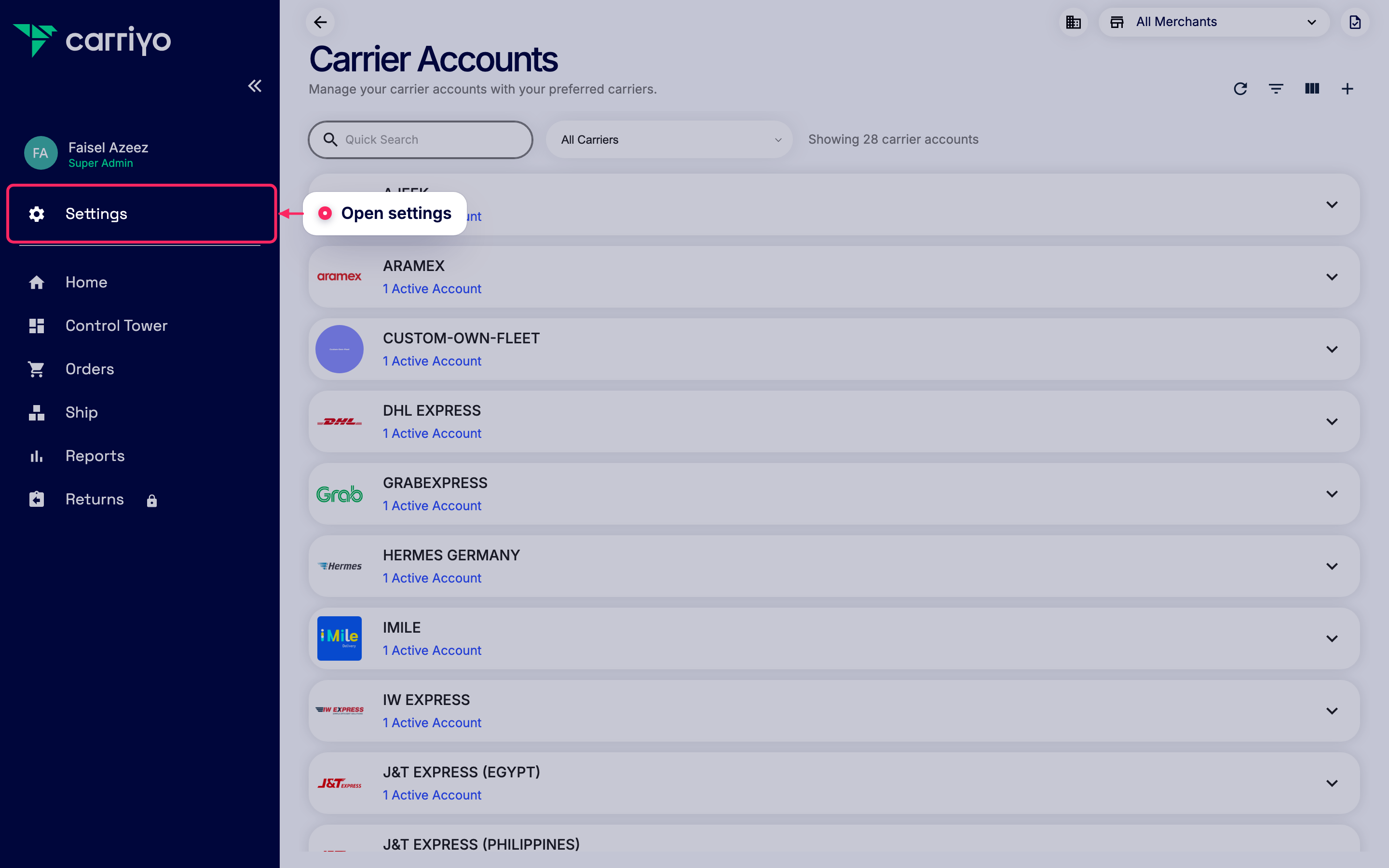 Open settings