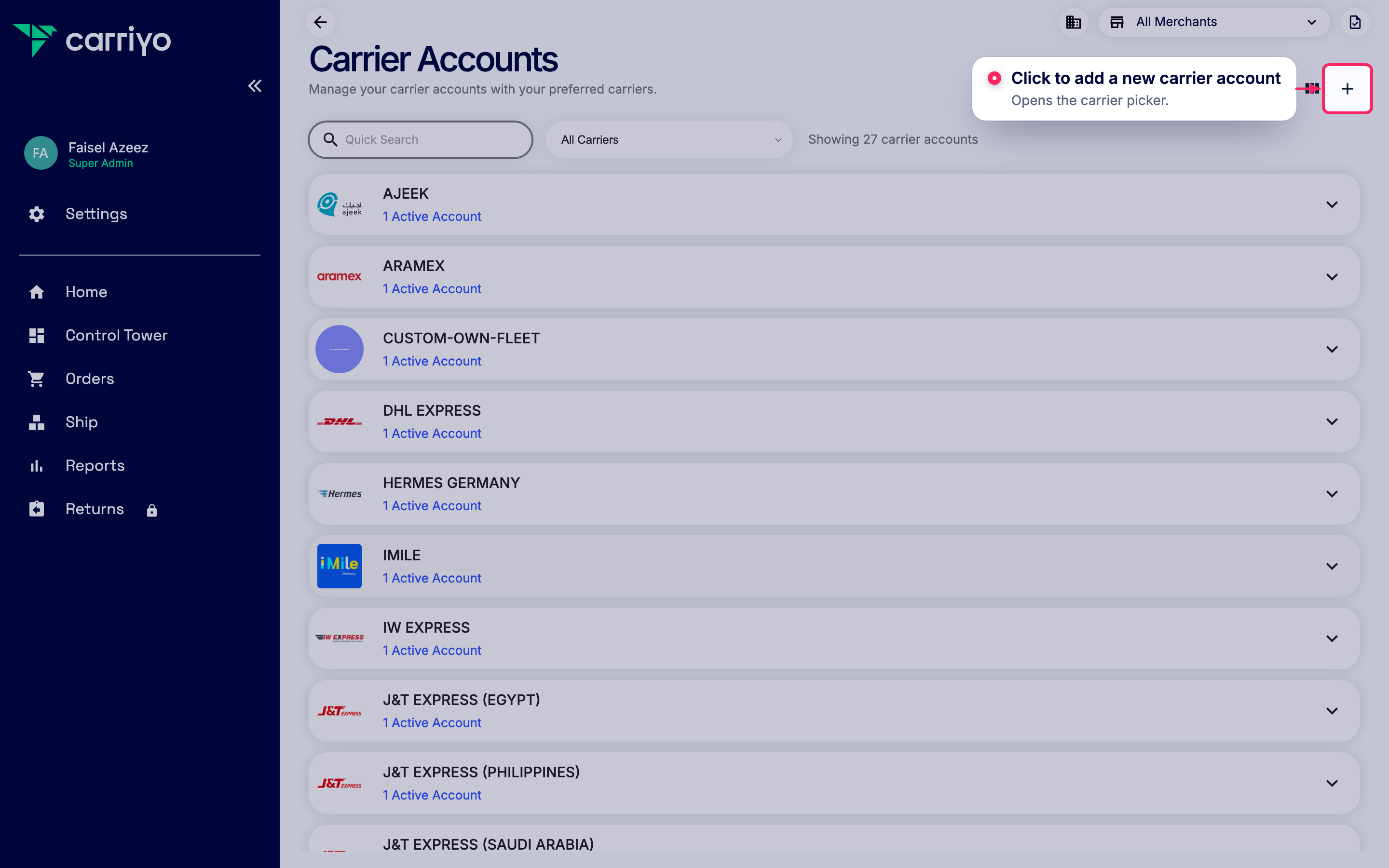 Add a new carrier account