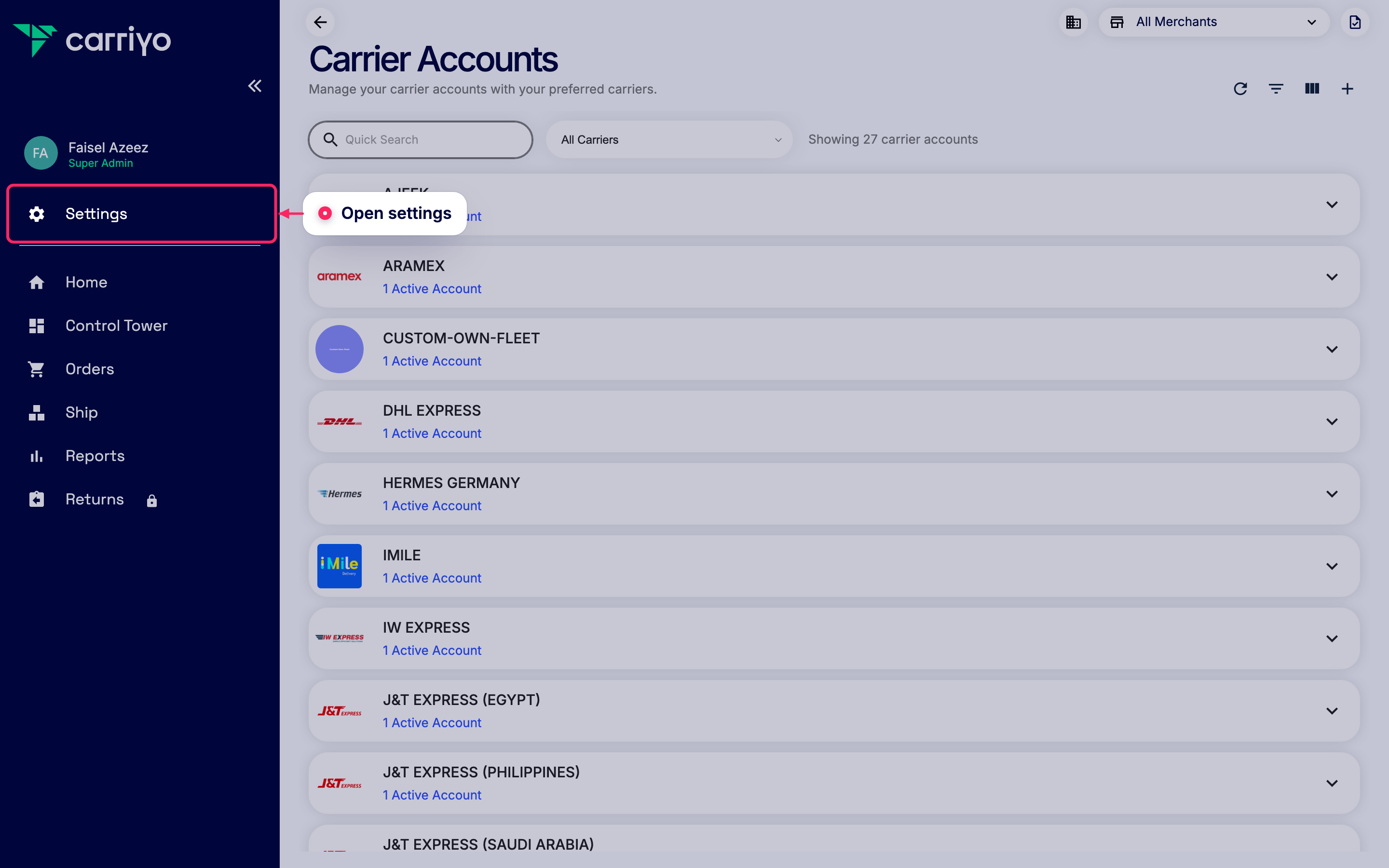 Open settings
