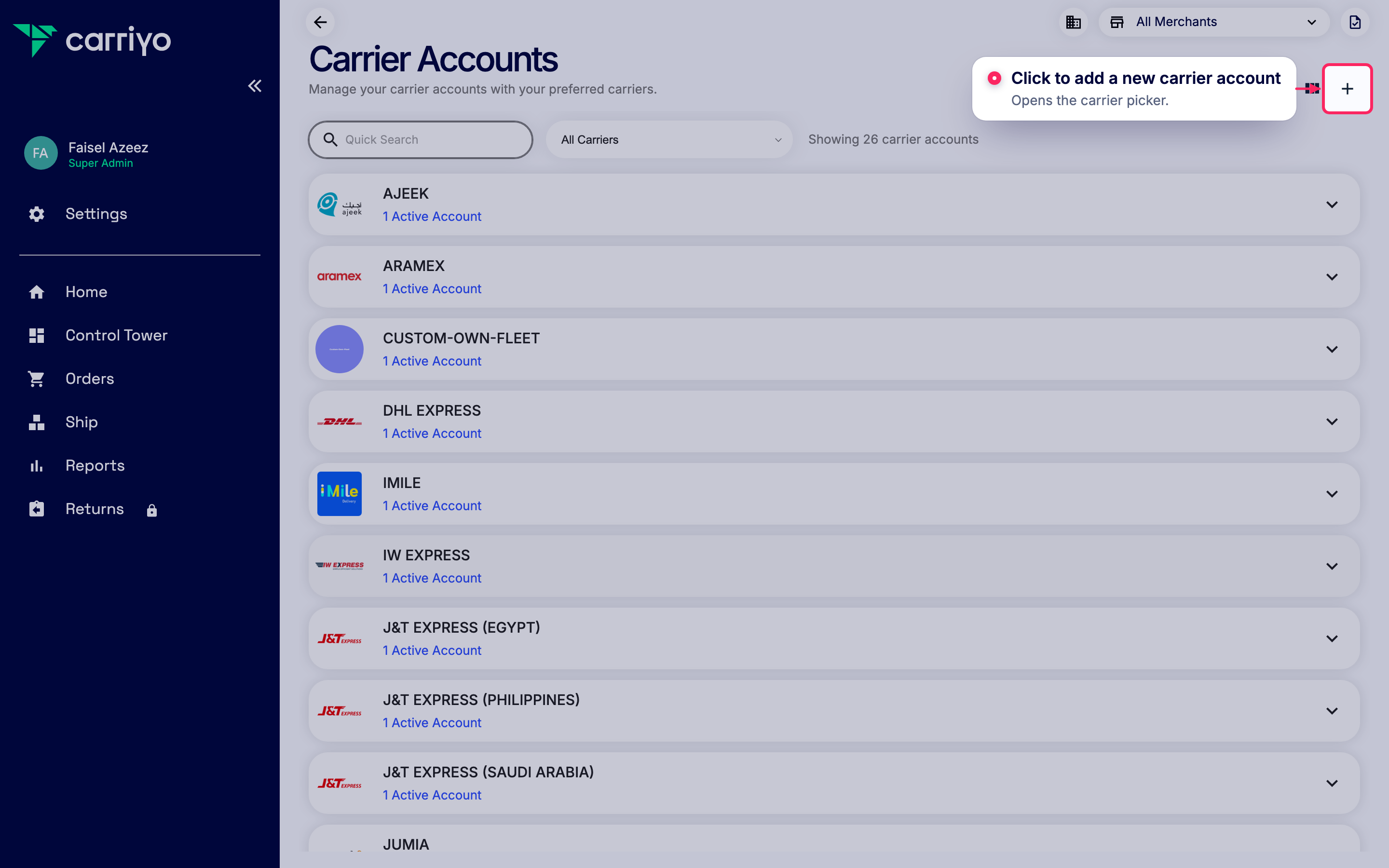 Add a new carrier account