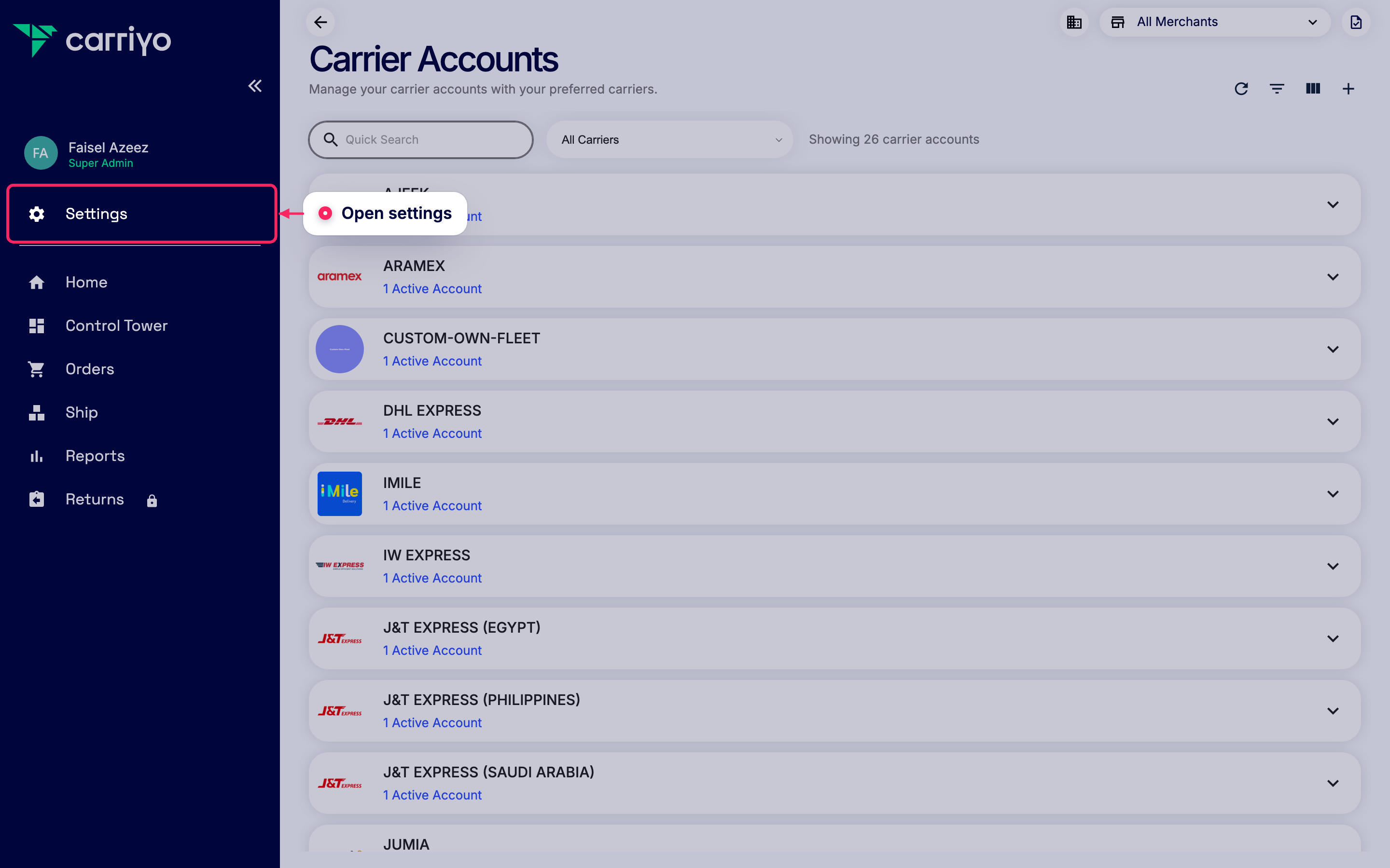 Open settings