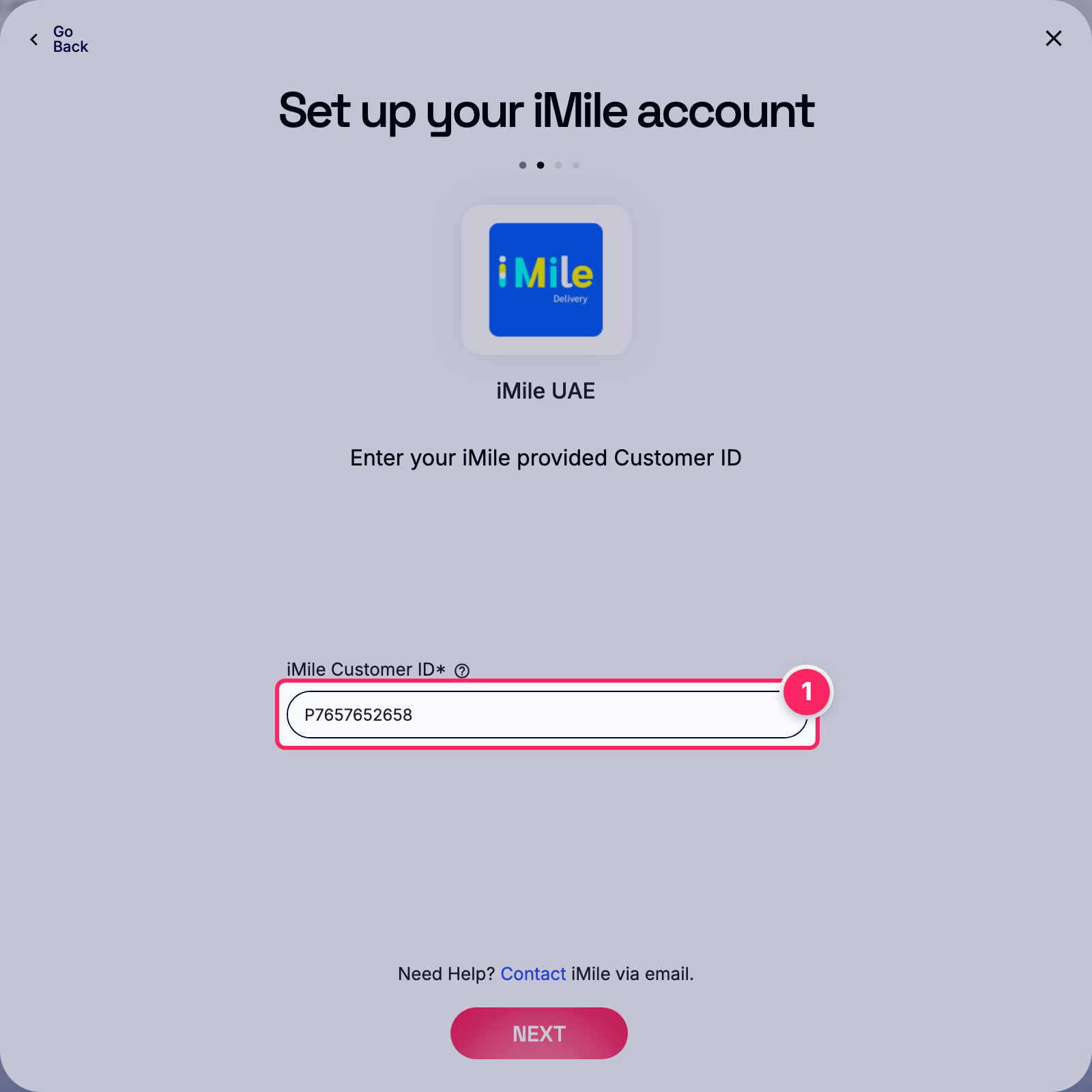 Enter imile customer id.