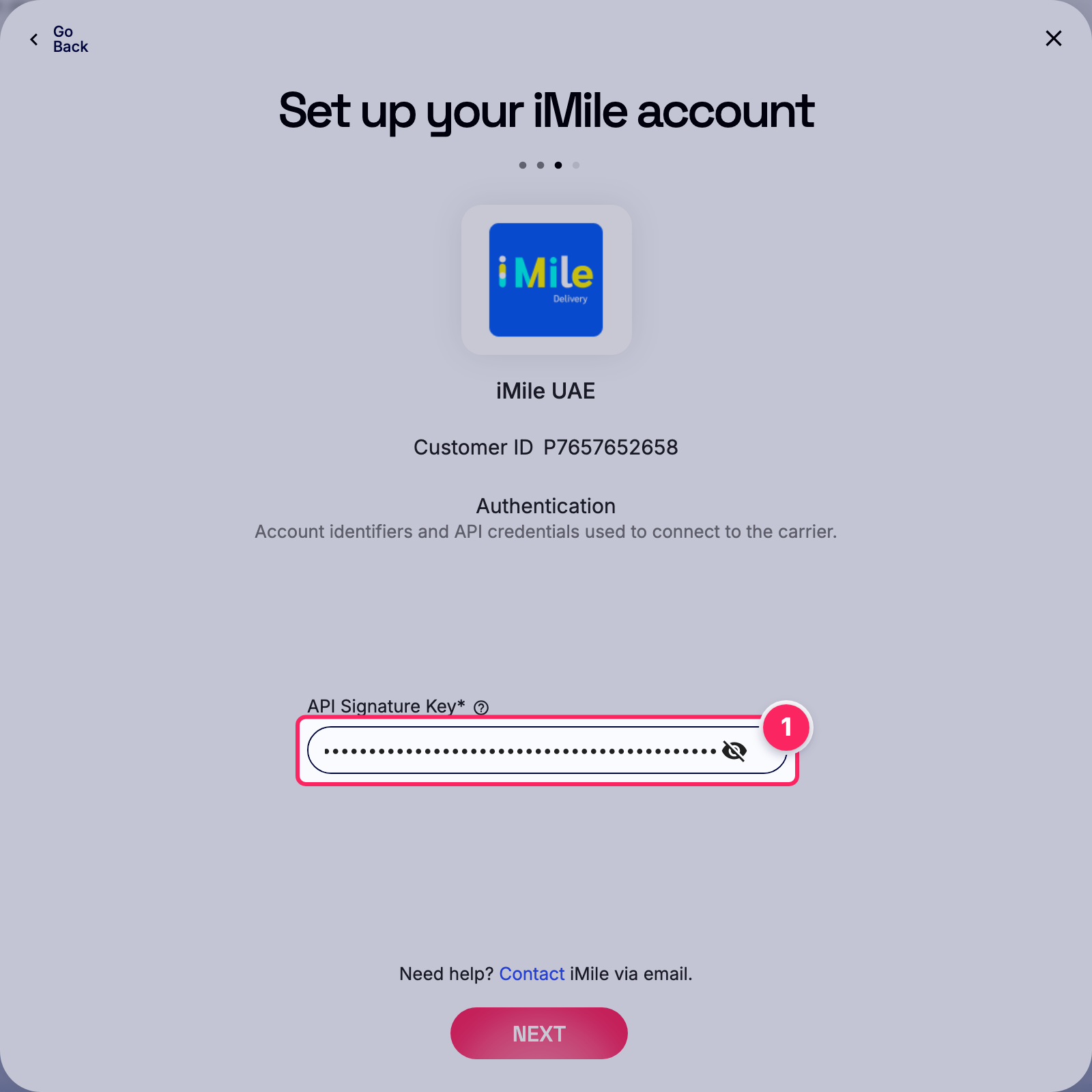 Enter api signature key.
