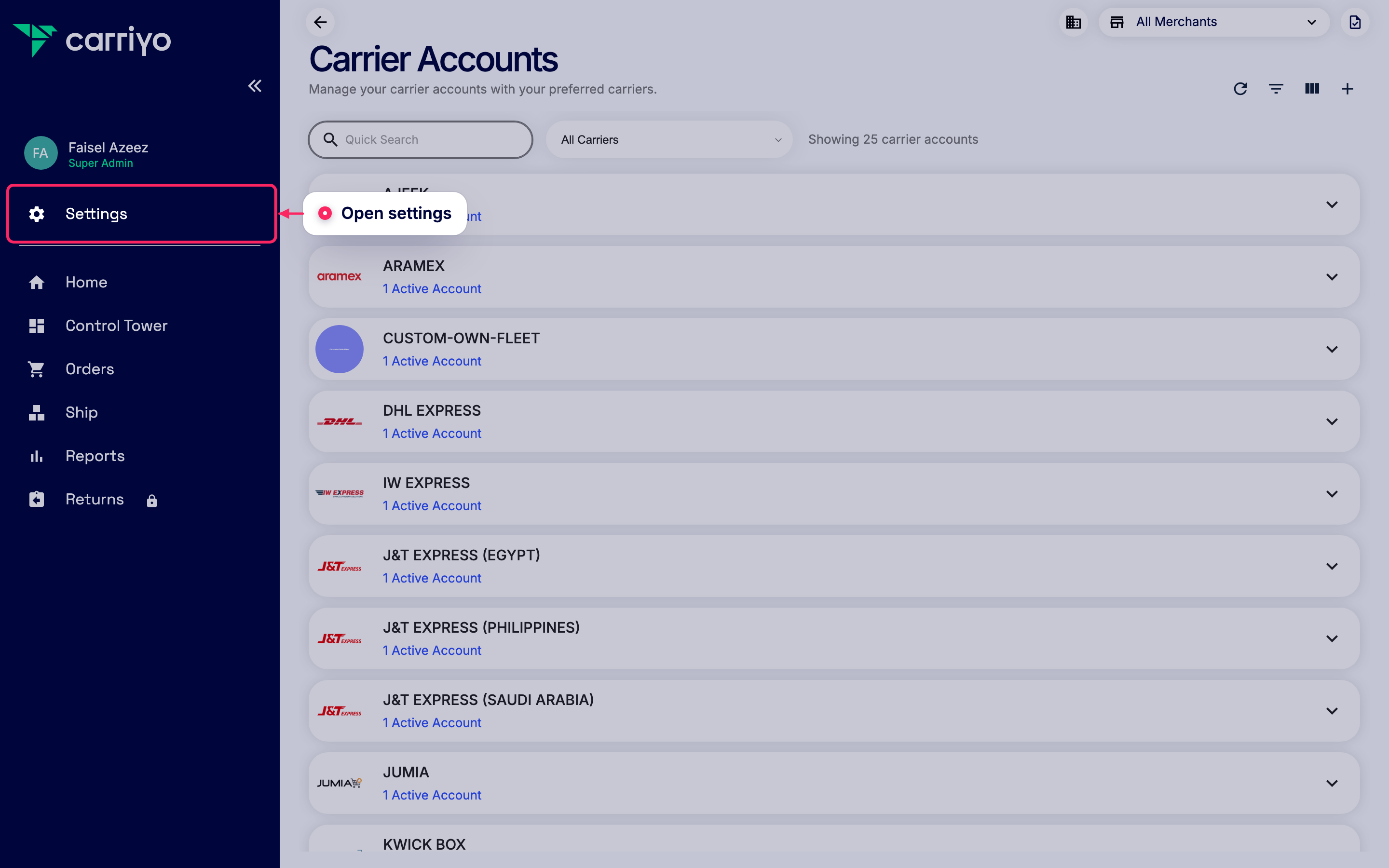 Open settings