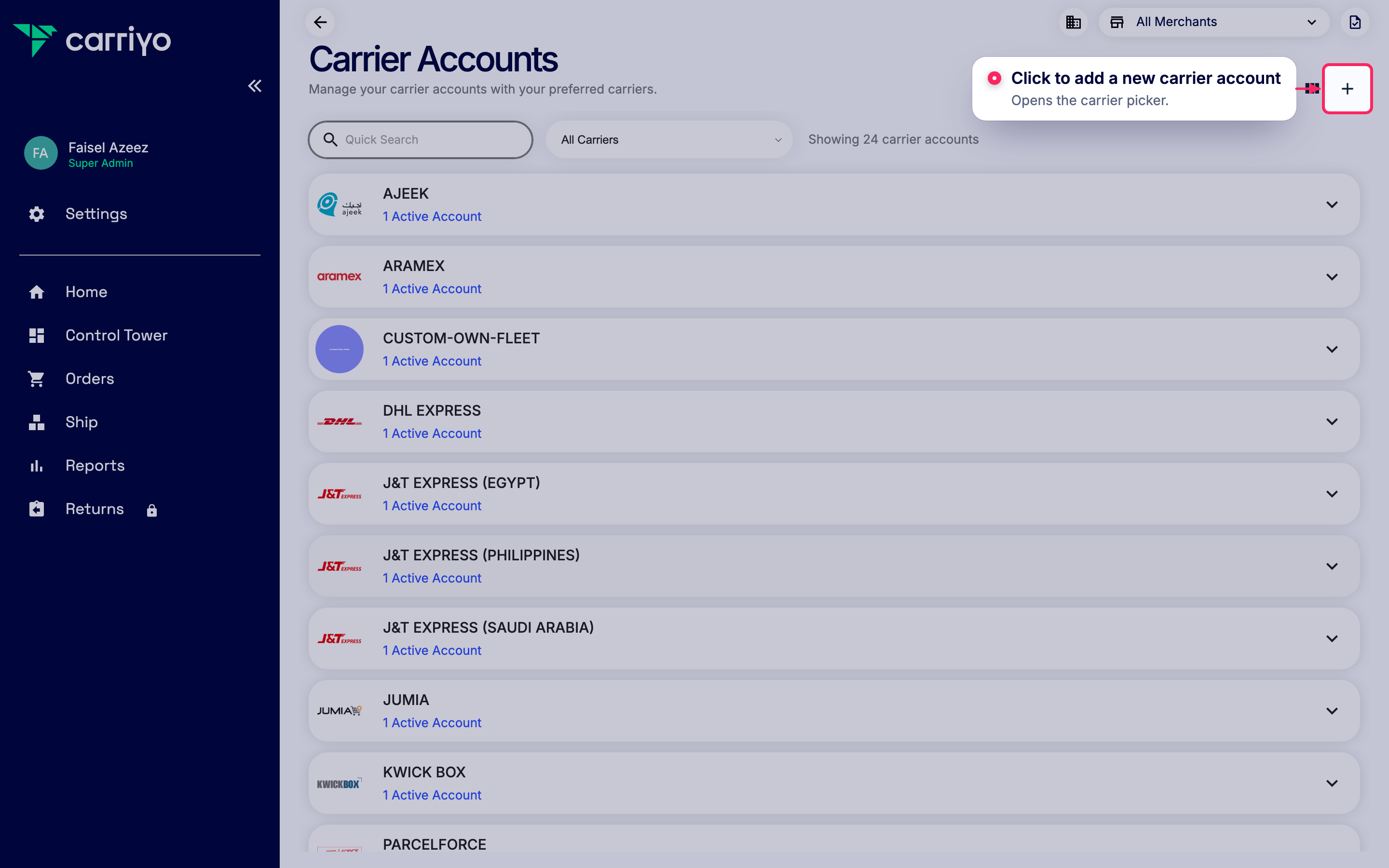 Add a new carrier account