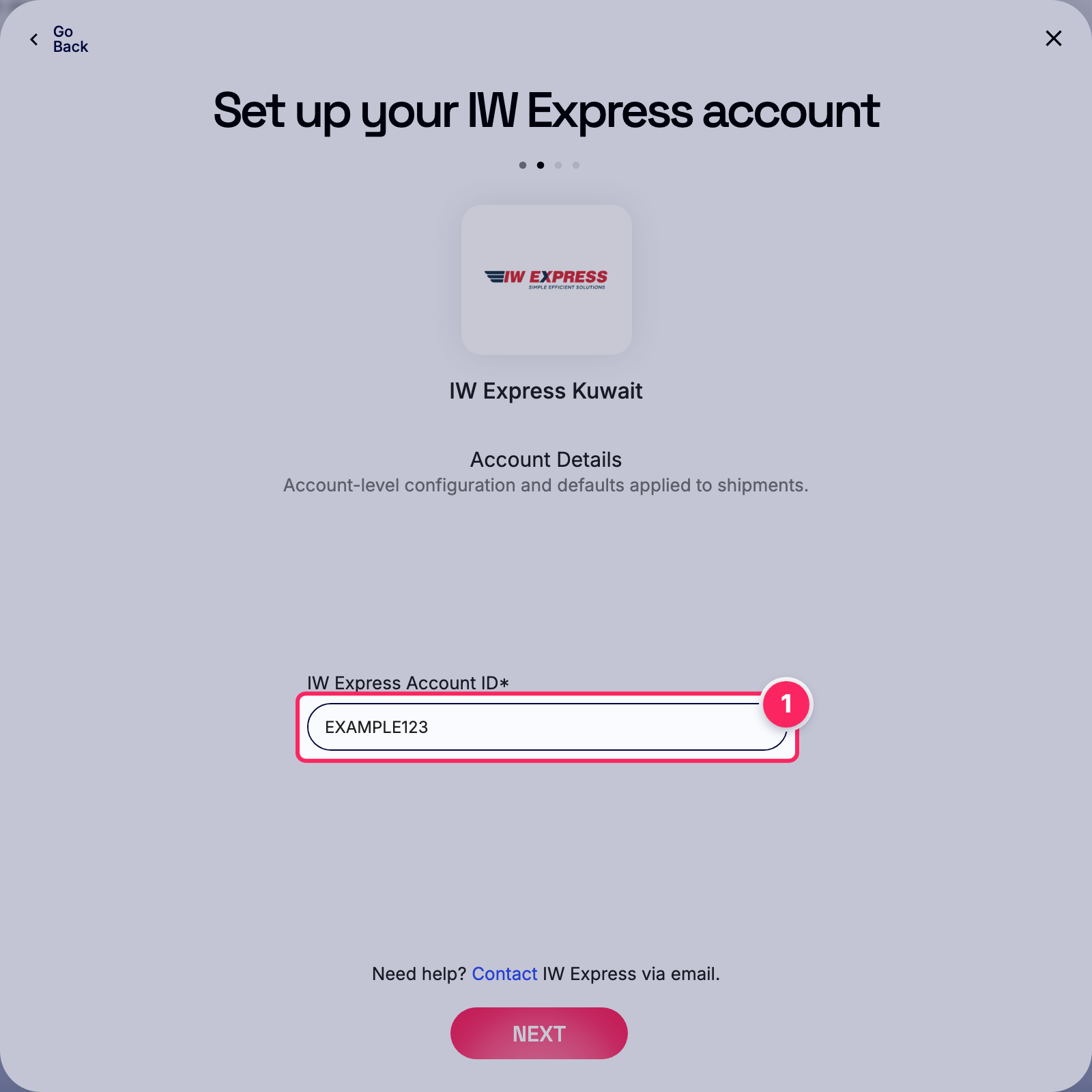 Enter iw express account id.