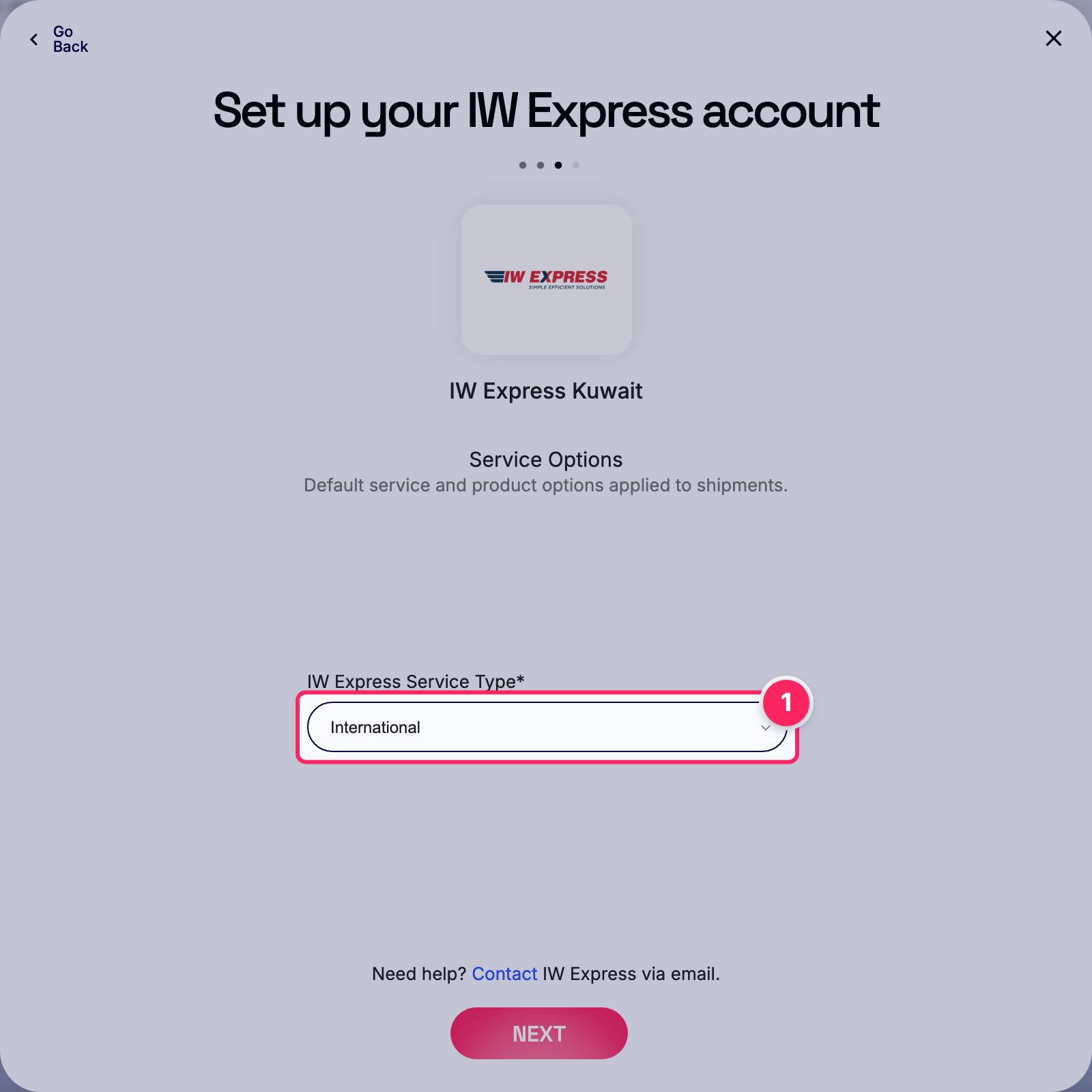 Select iw express service type.