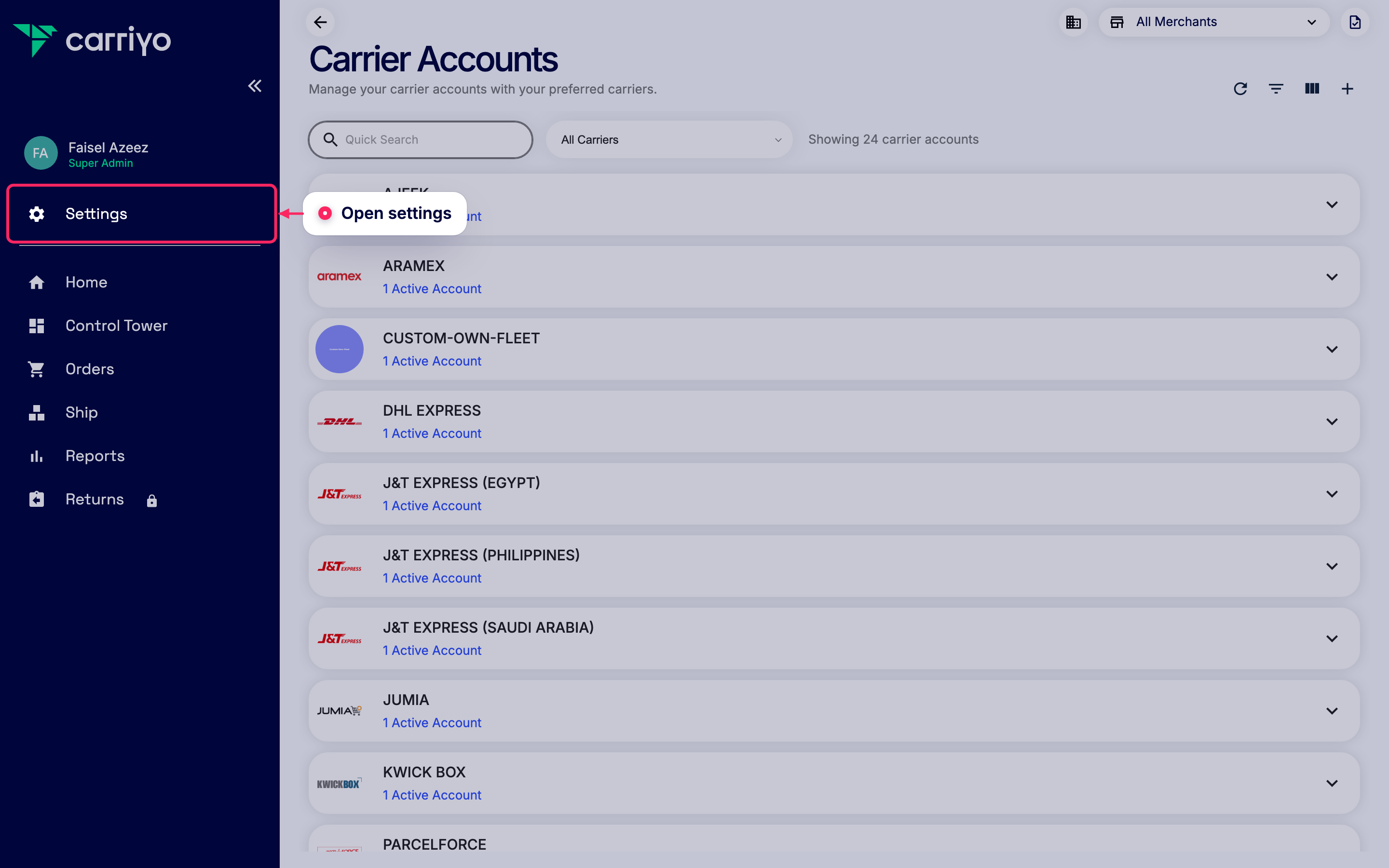 Open settings