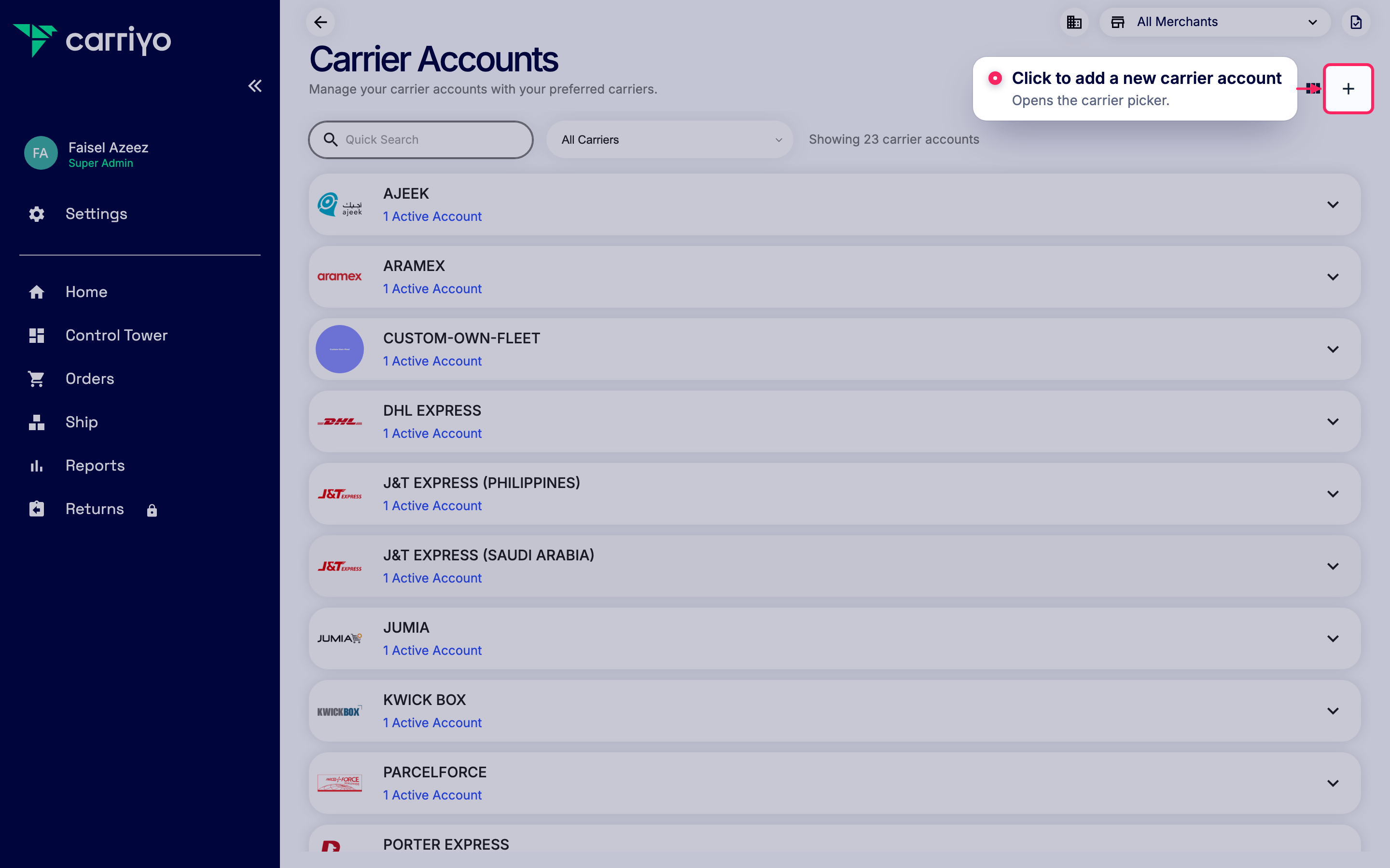 Add a new carrier account