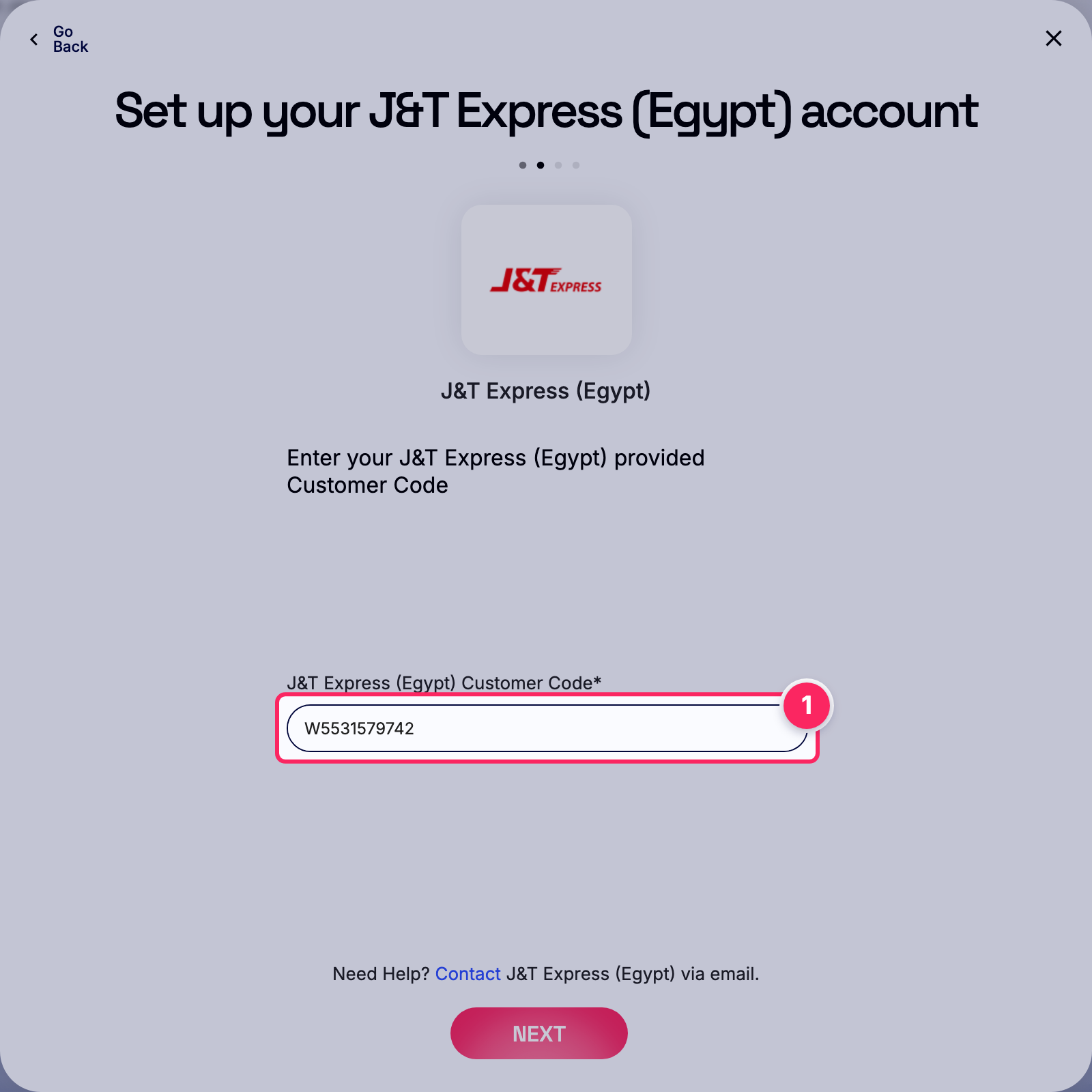 Enter j&t express (egypt) customer code.