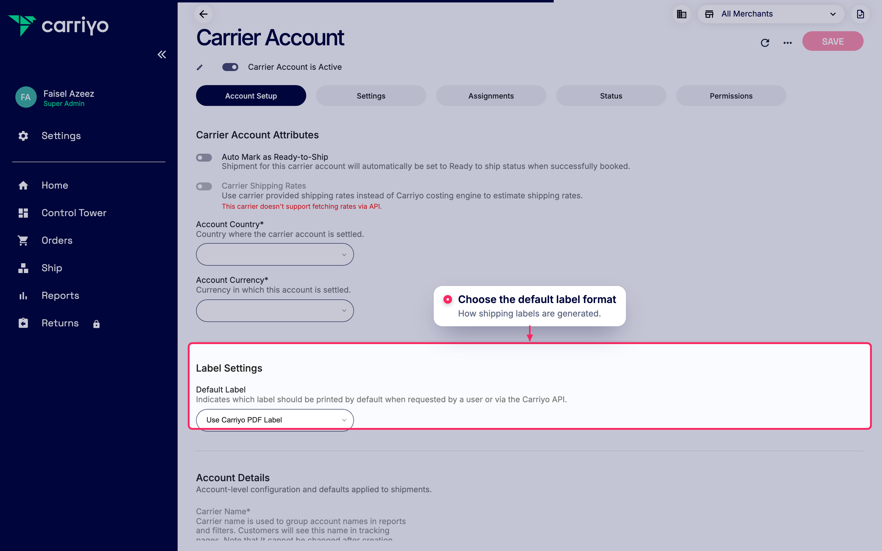 Set the default label format