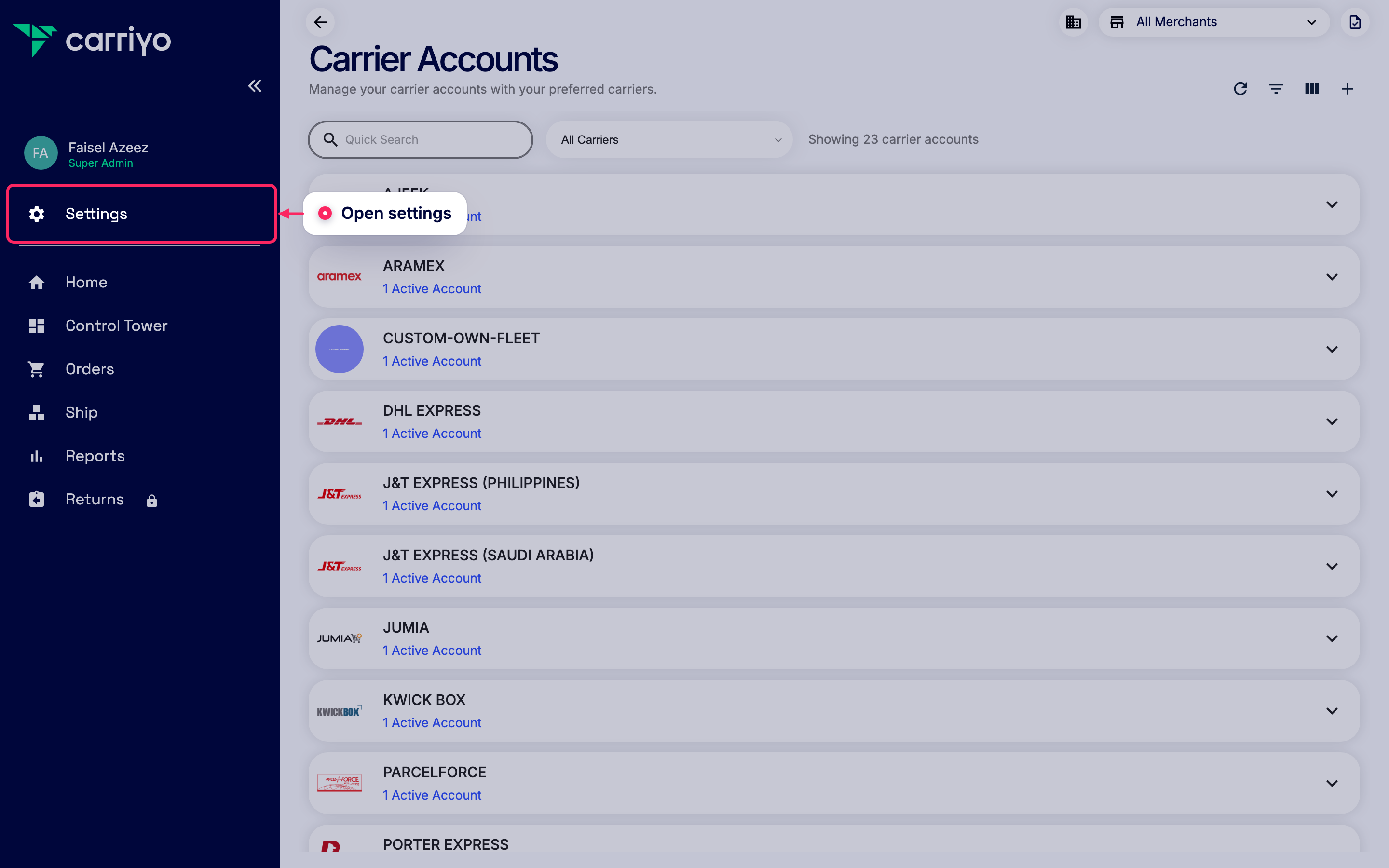 Open settings