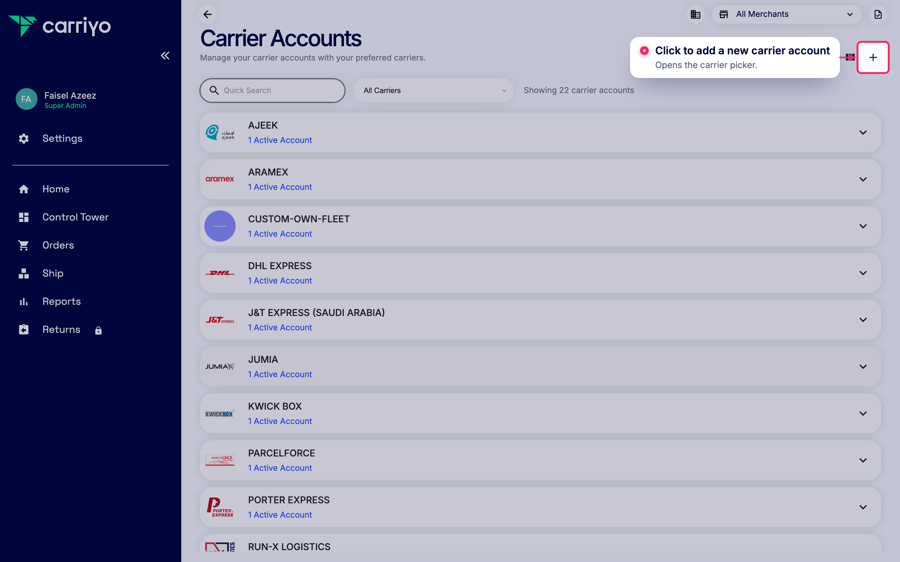 Add a new carrier account