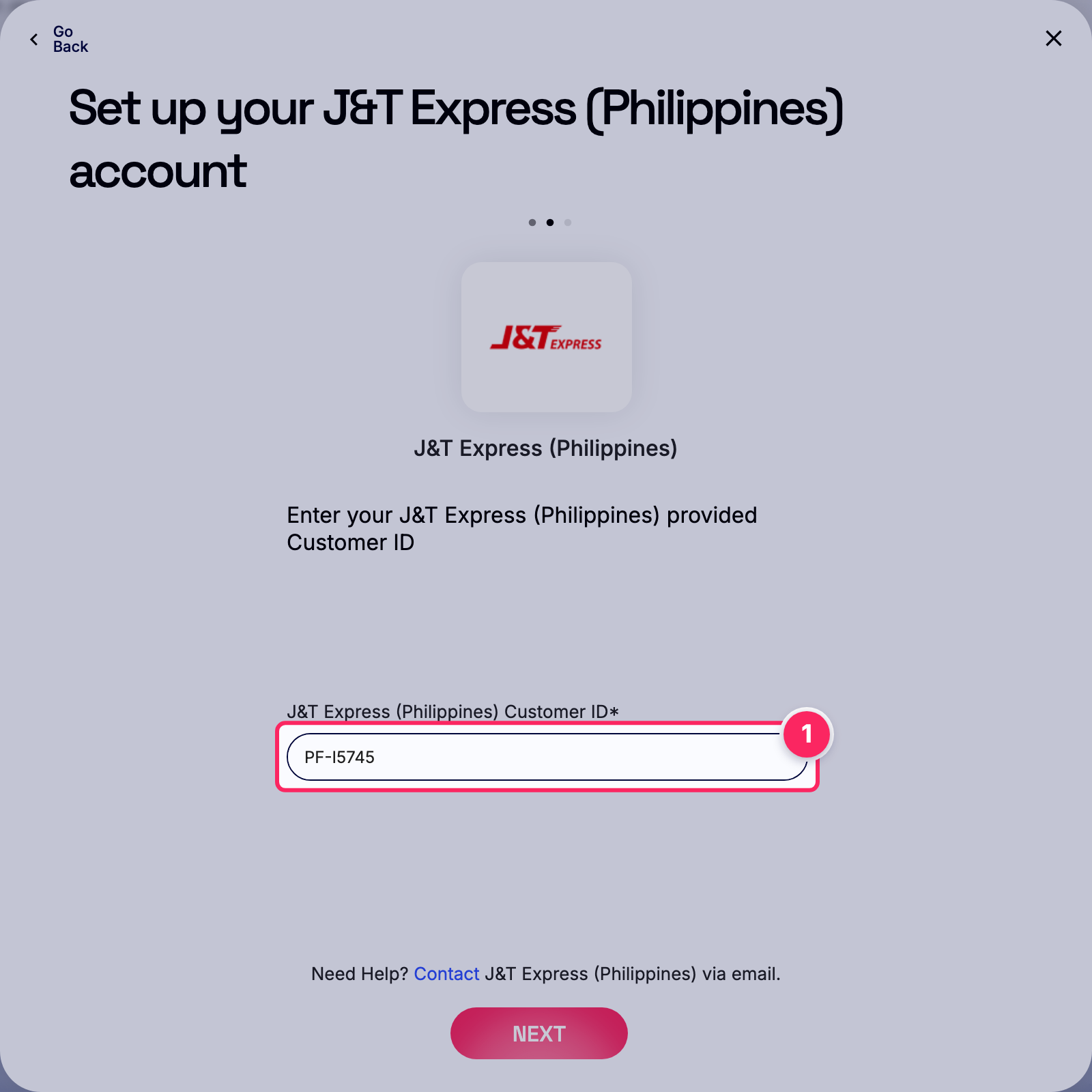 Enter j&t express (philippines) customer id.