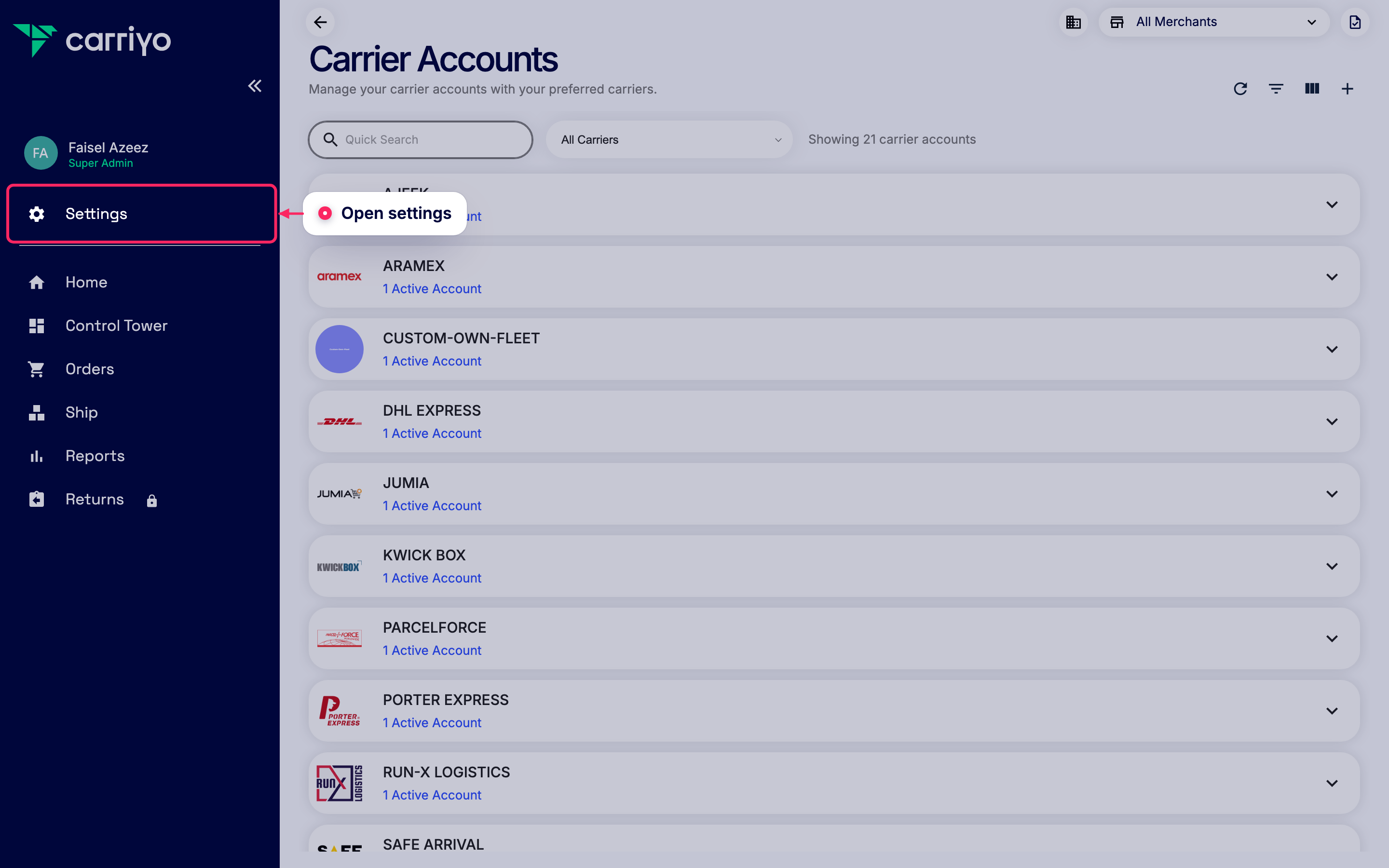 Open settings