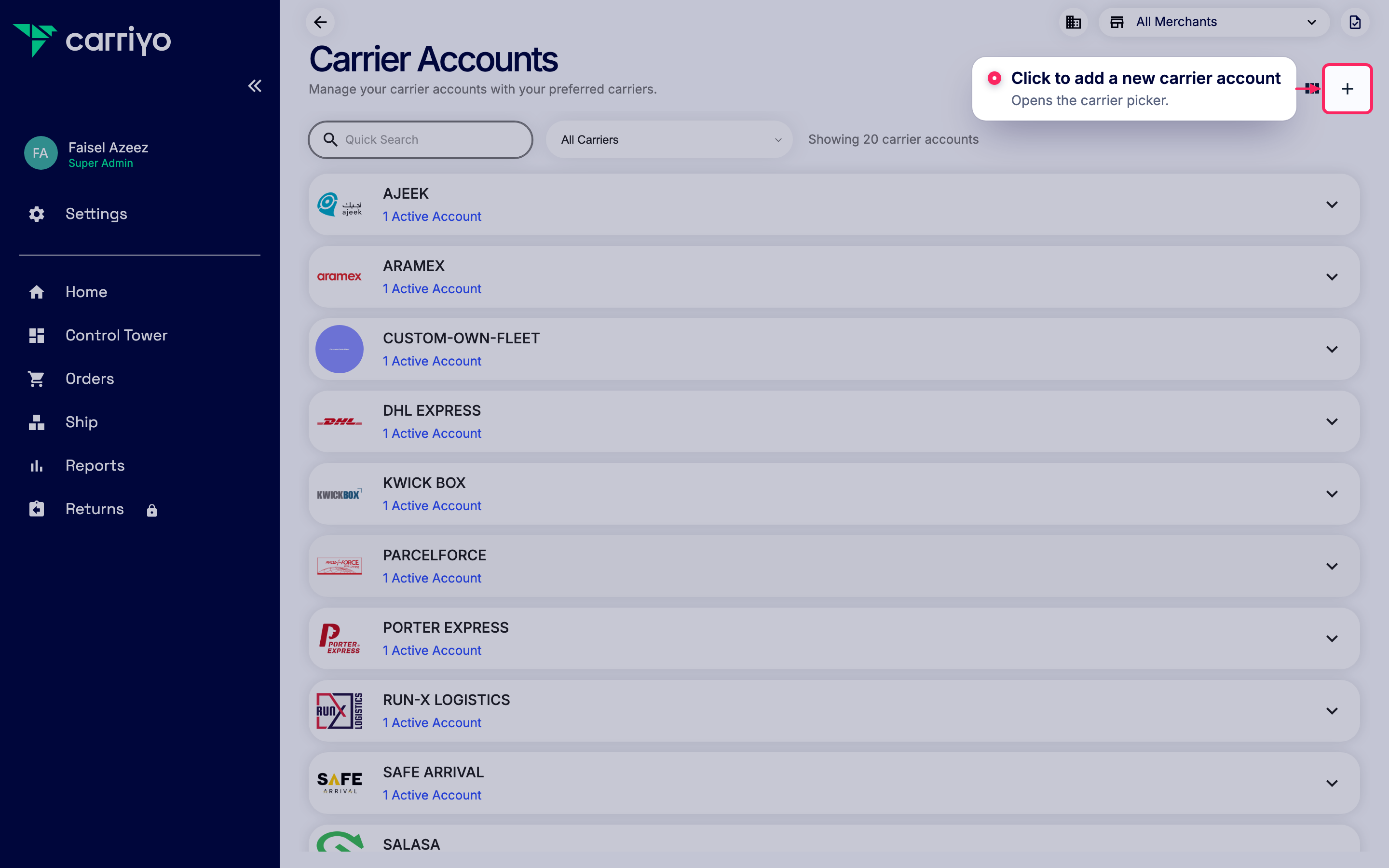 Add a new carrier account