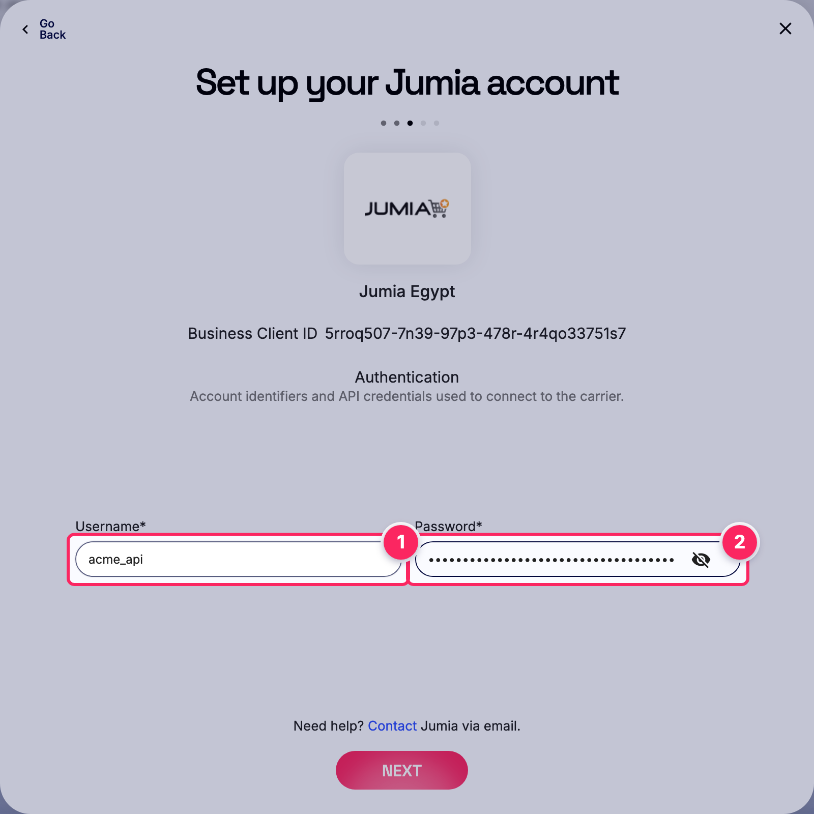 Fill in the Jumia account details.