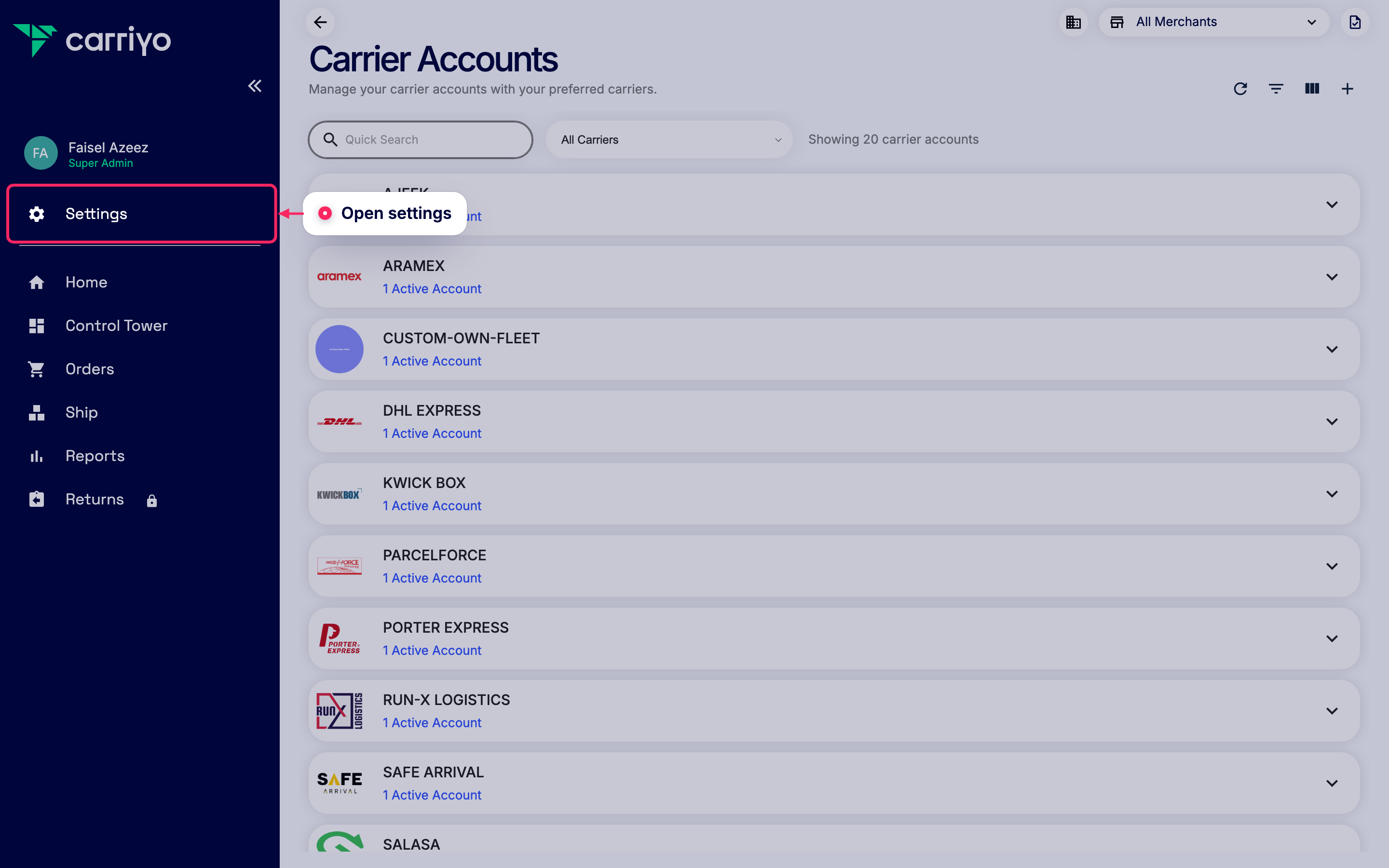 Open settings