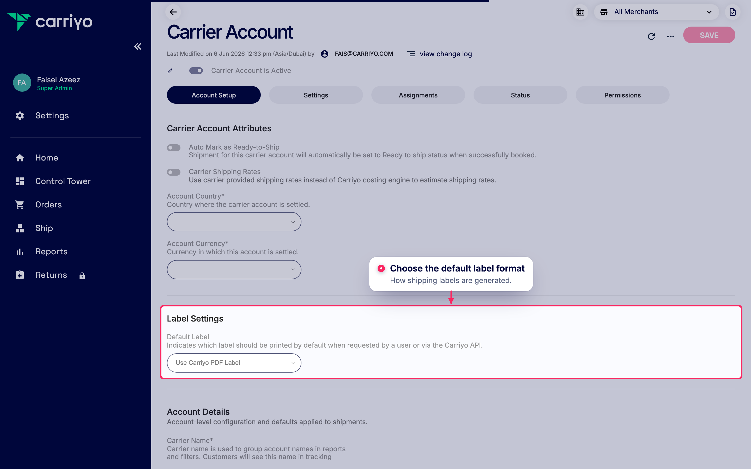 Set the default label format
