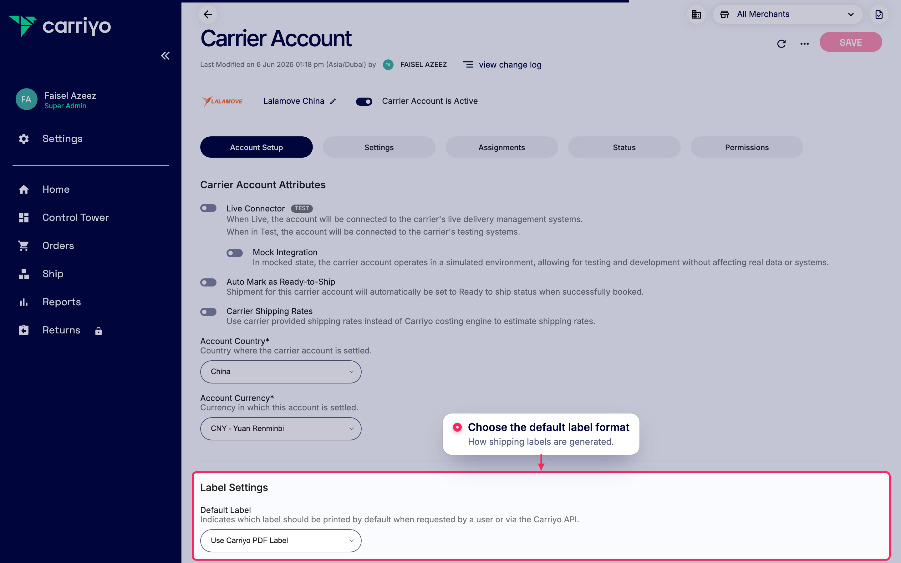 Set the default label format