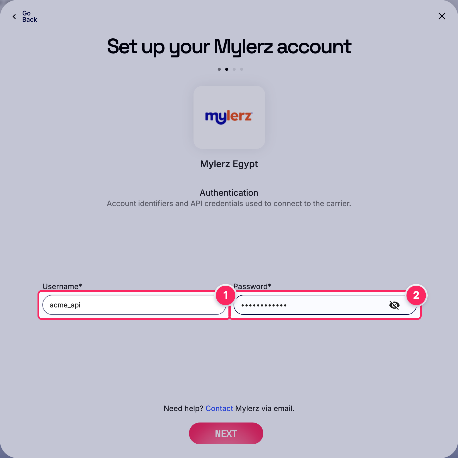 Fill in the Mylerz account details.