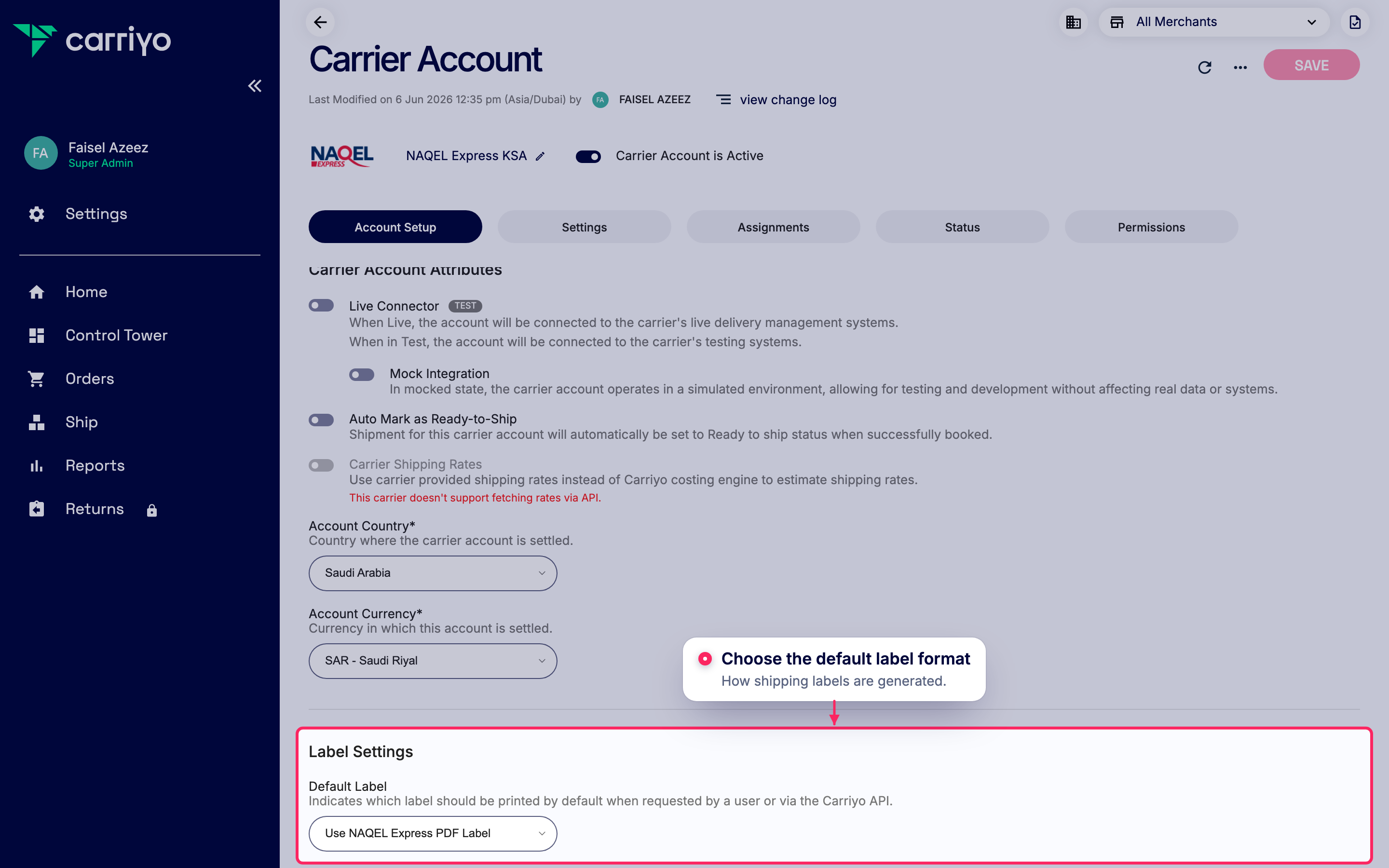 Set the default label format