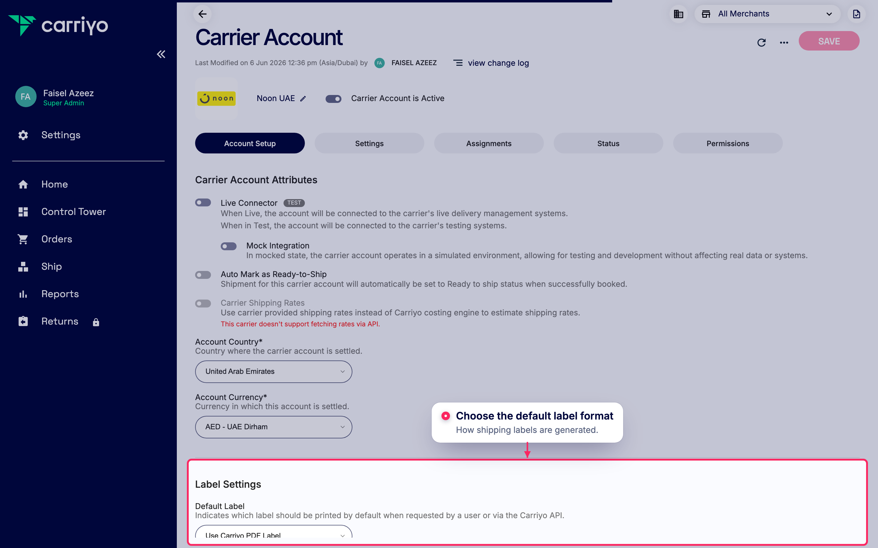 Set the default label format
