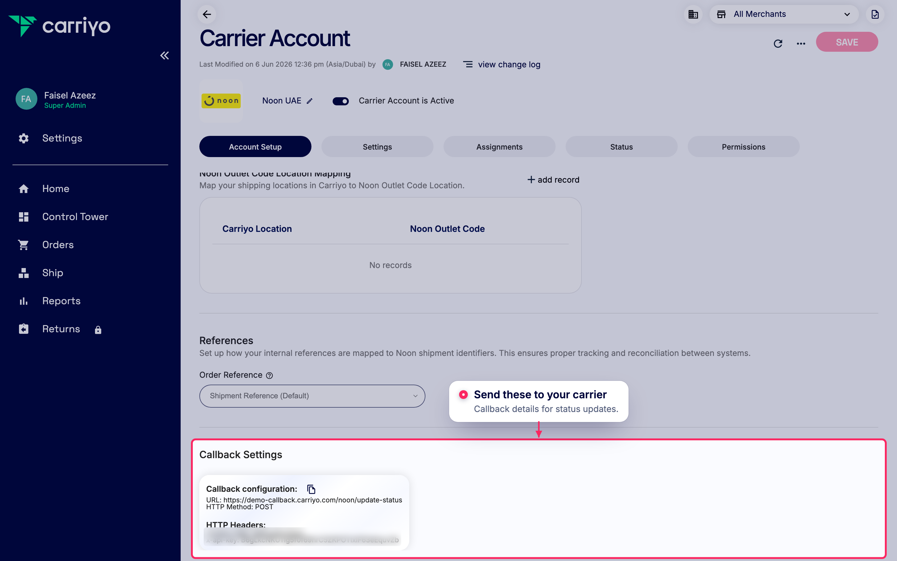 Share callback settings with your carrier