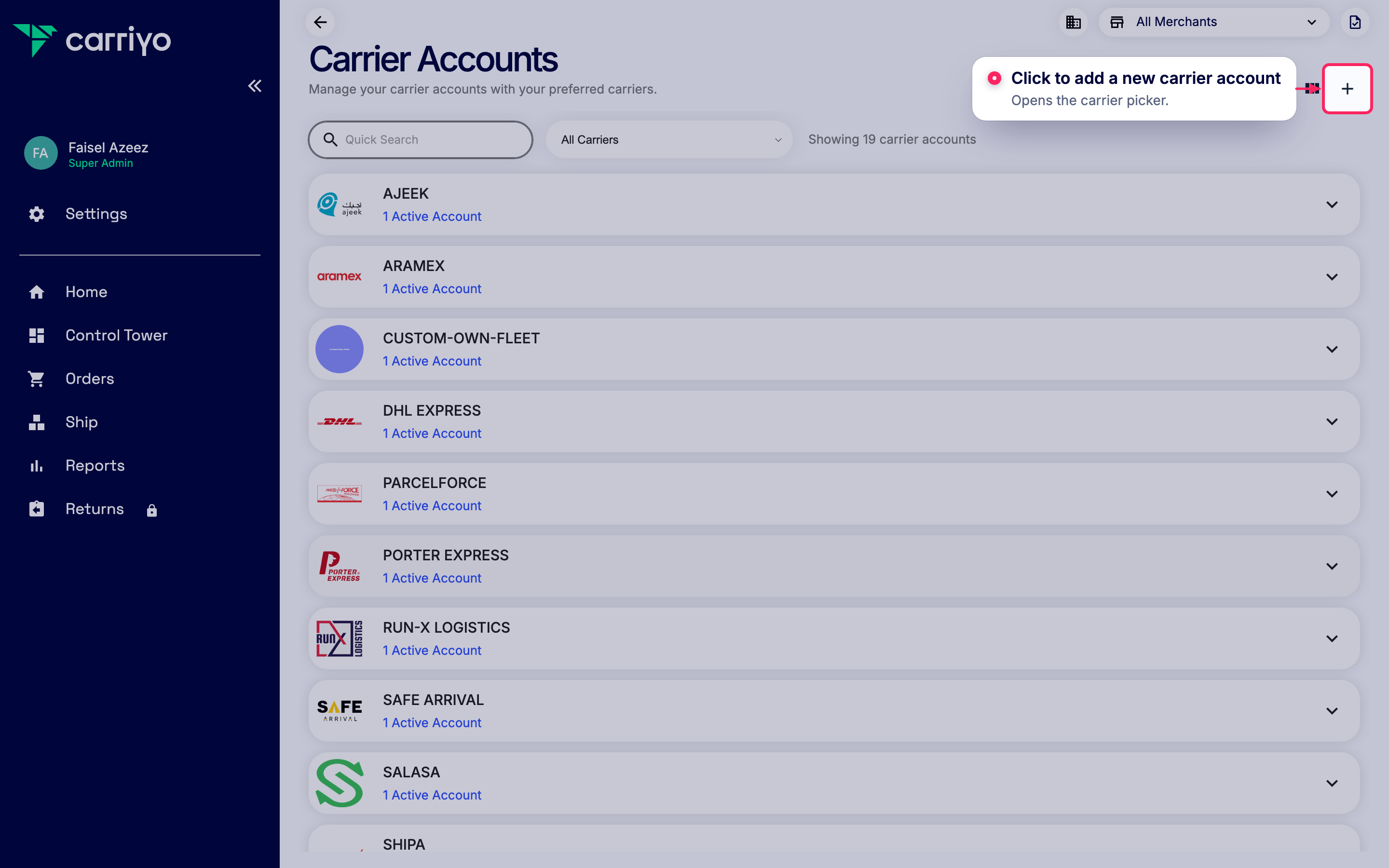 Add a new carrier account