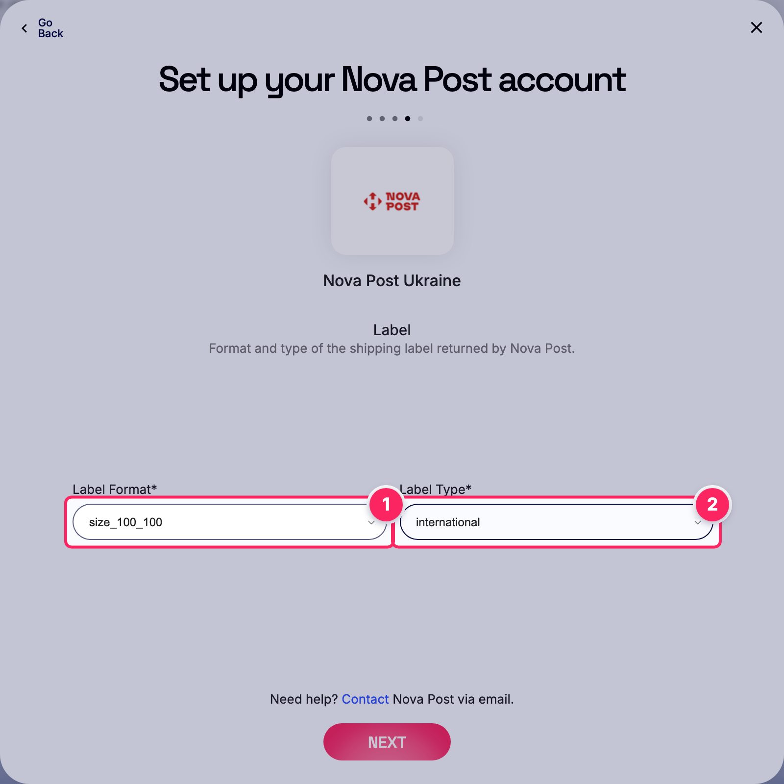 Fill in the Nova Post account details.