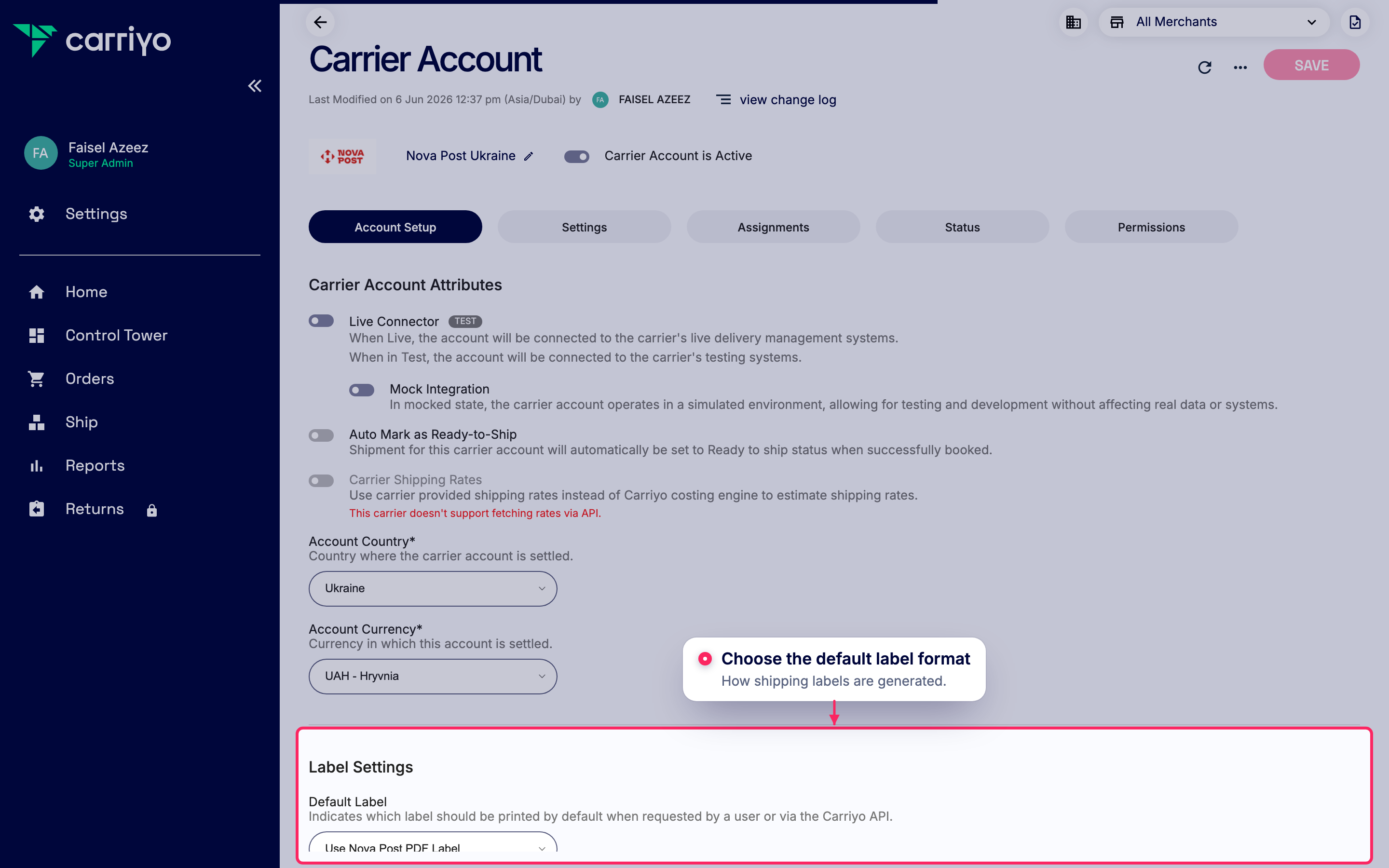 Set the default label format
