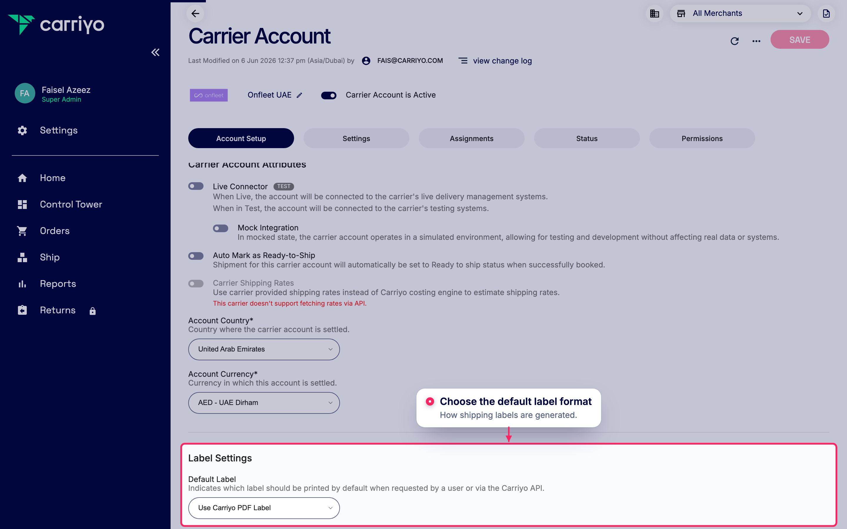 Set the default label format