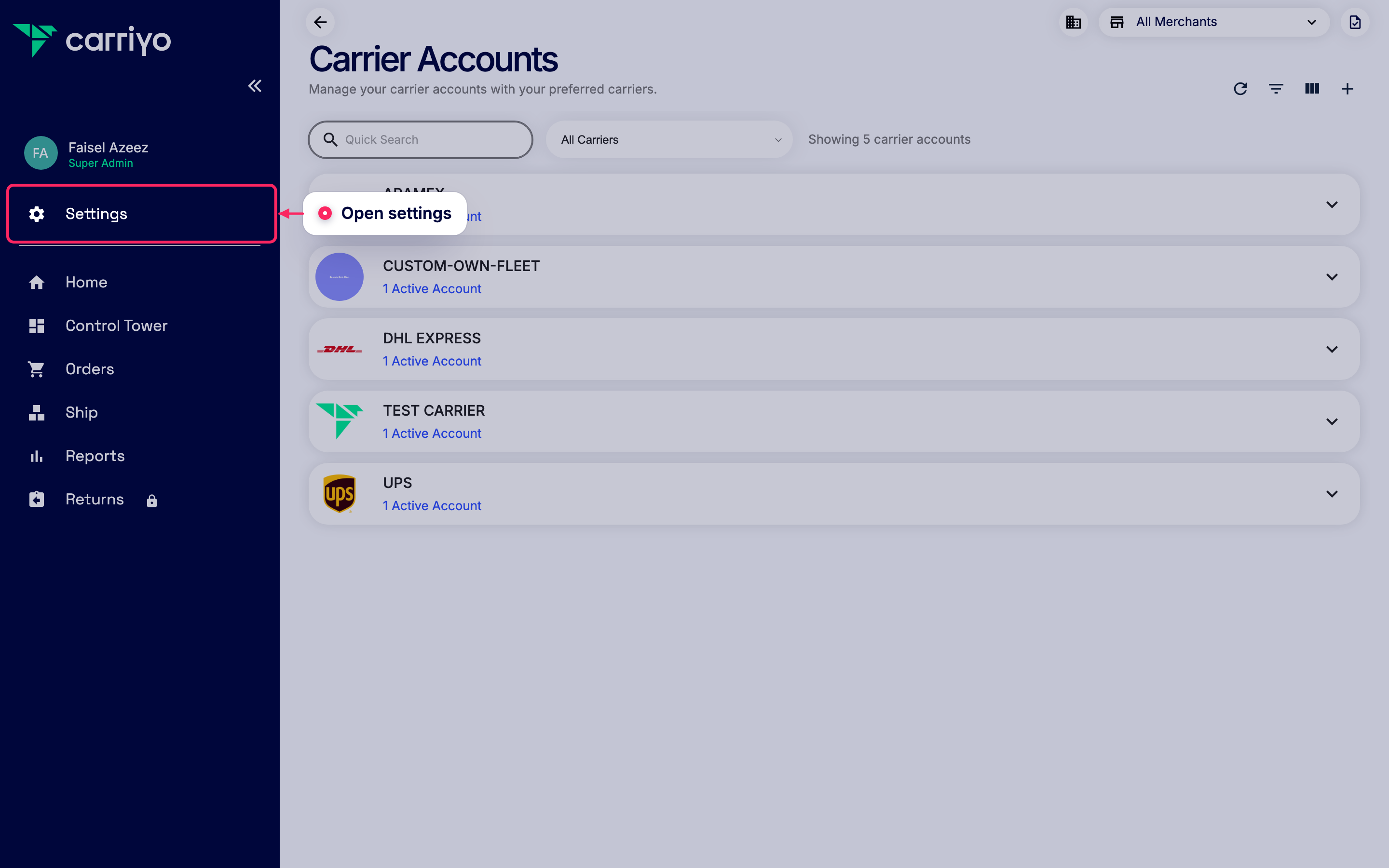 Open settings