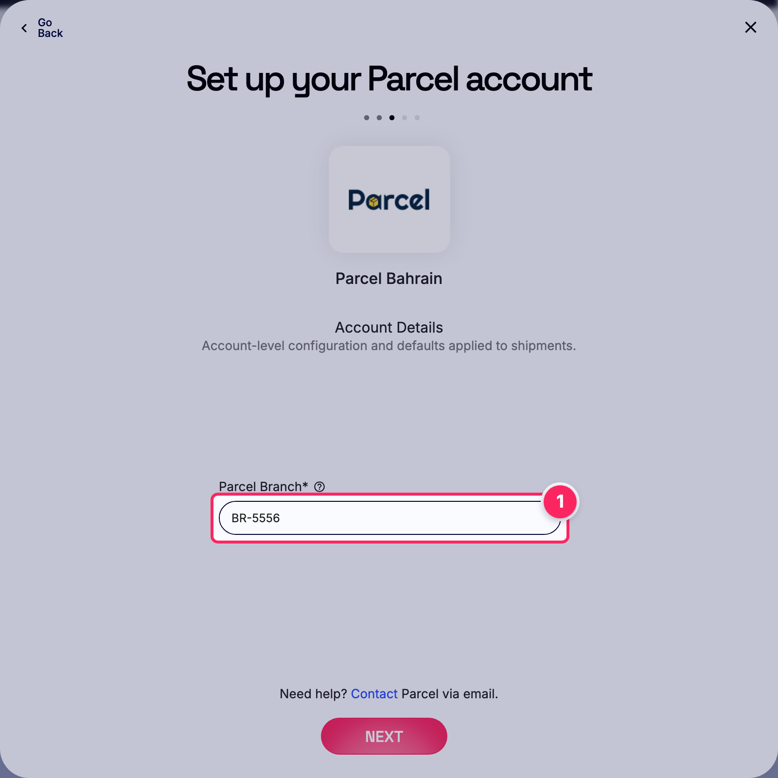 Enter parcel branch.