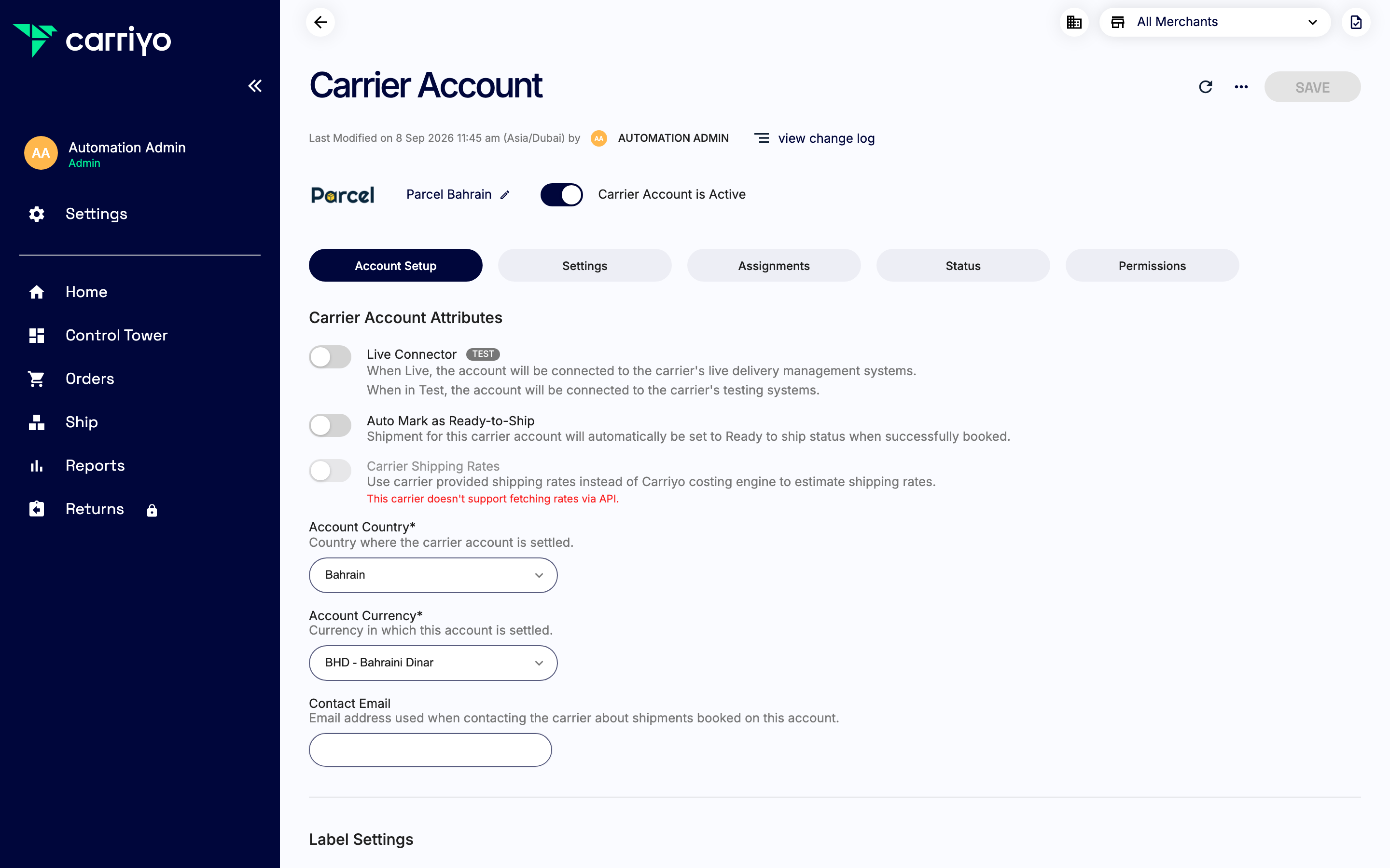 View the account details