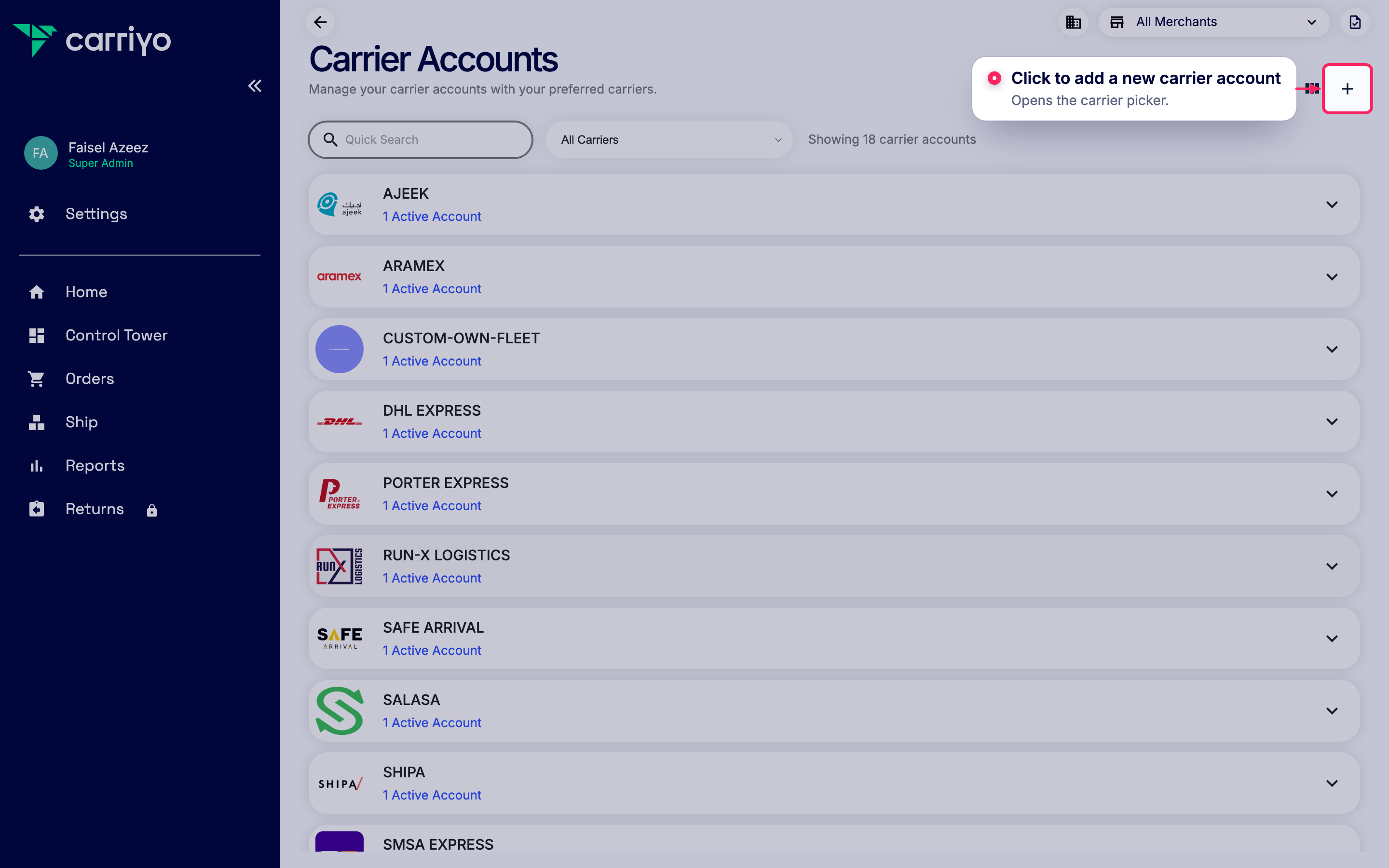 Add a new carrier account