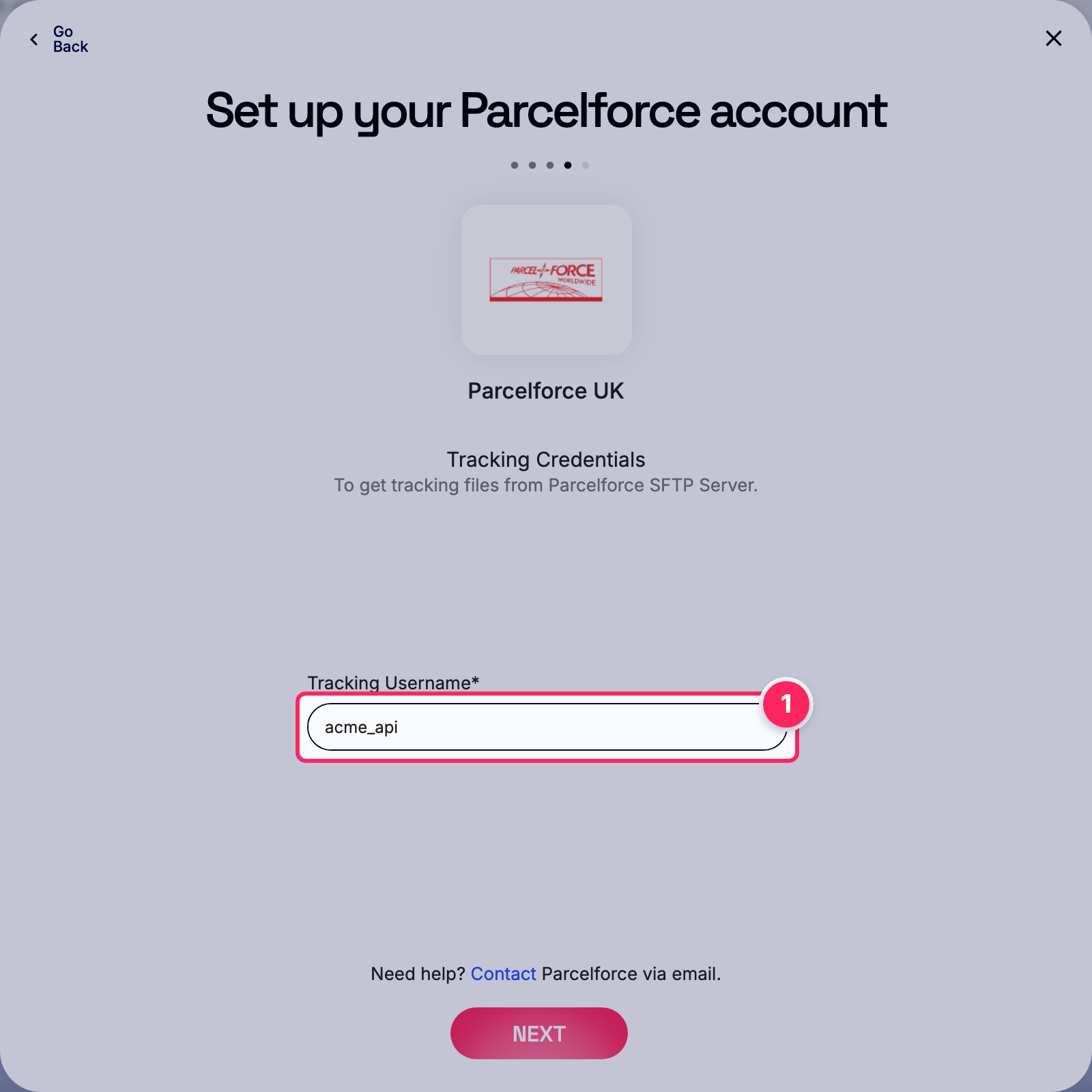 Enter tracking username.