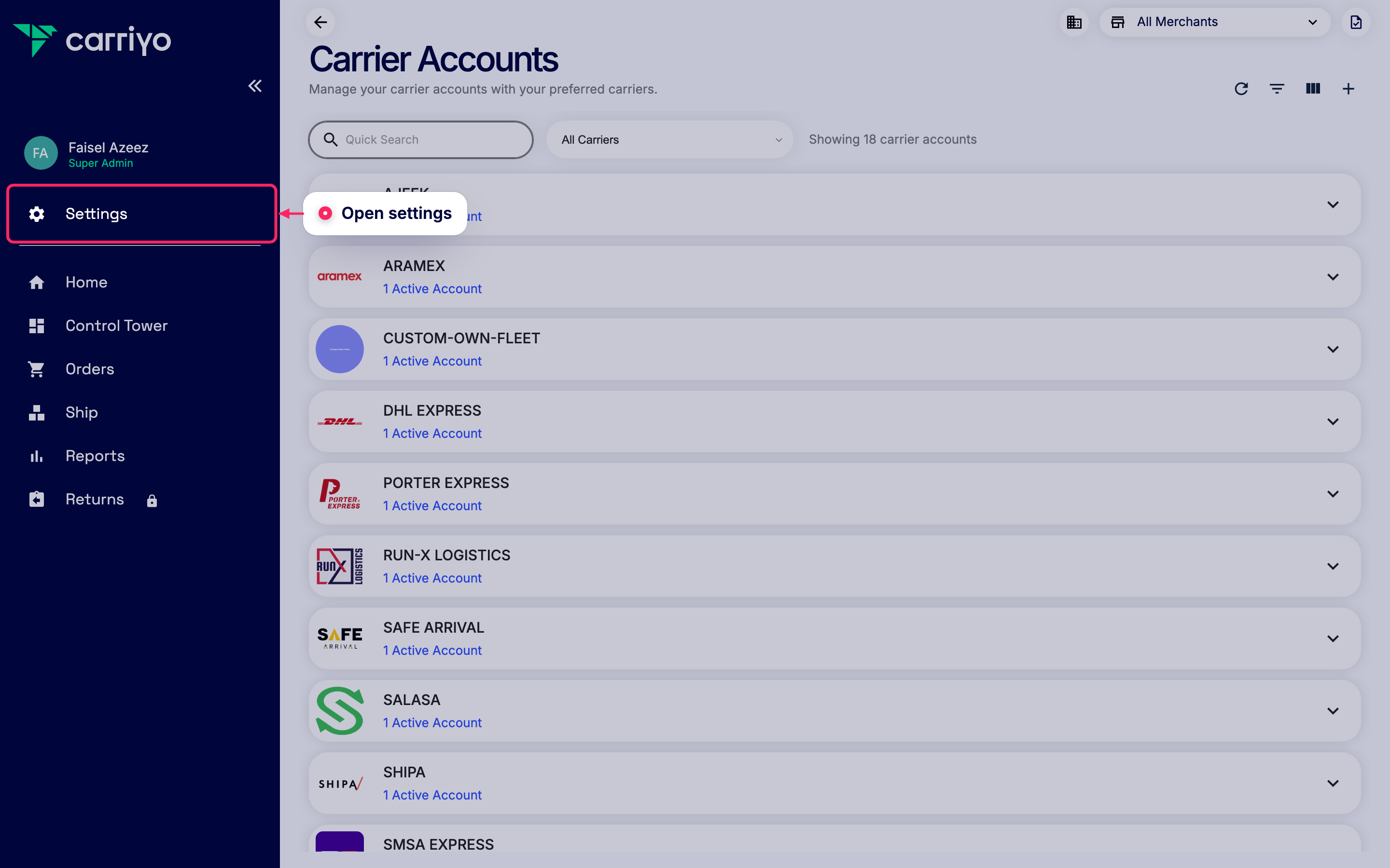 Open settings