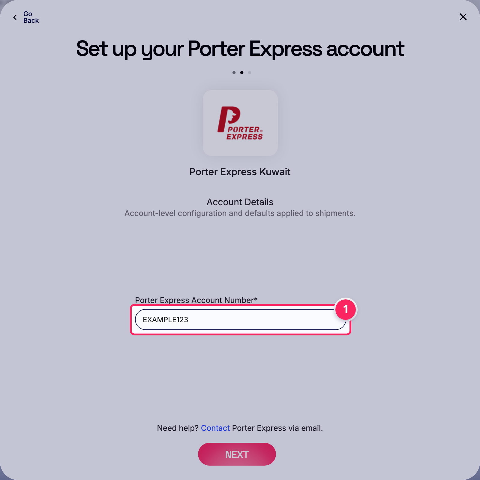 Enter porter express account number.