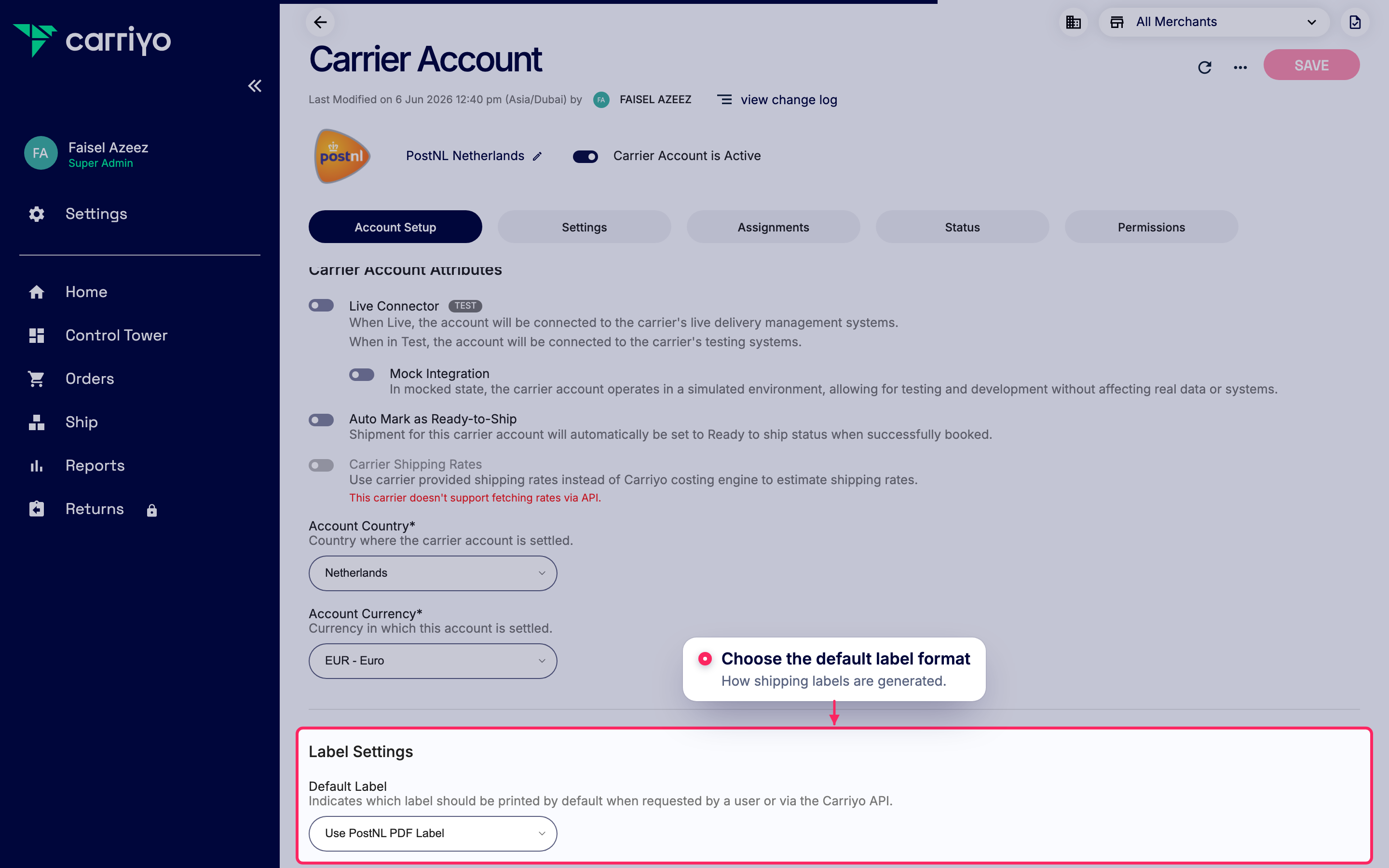 Set the default label format
